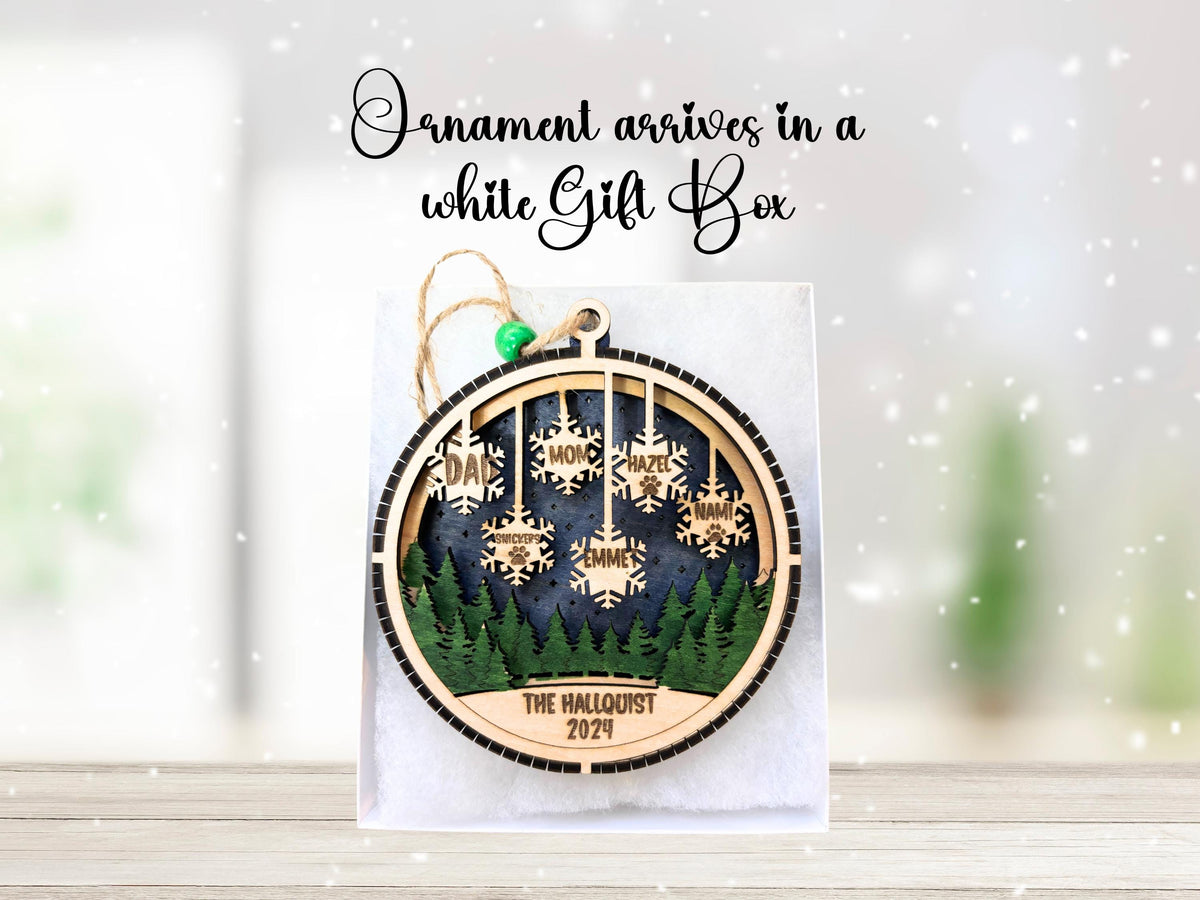 Personalized Family & Pet Christmas Ornament – 3D Laser Cut and Engraved Holiday Keepsake