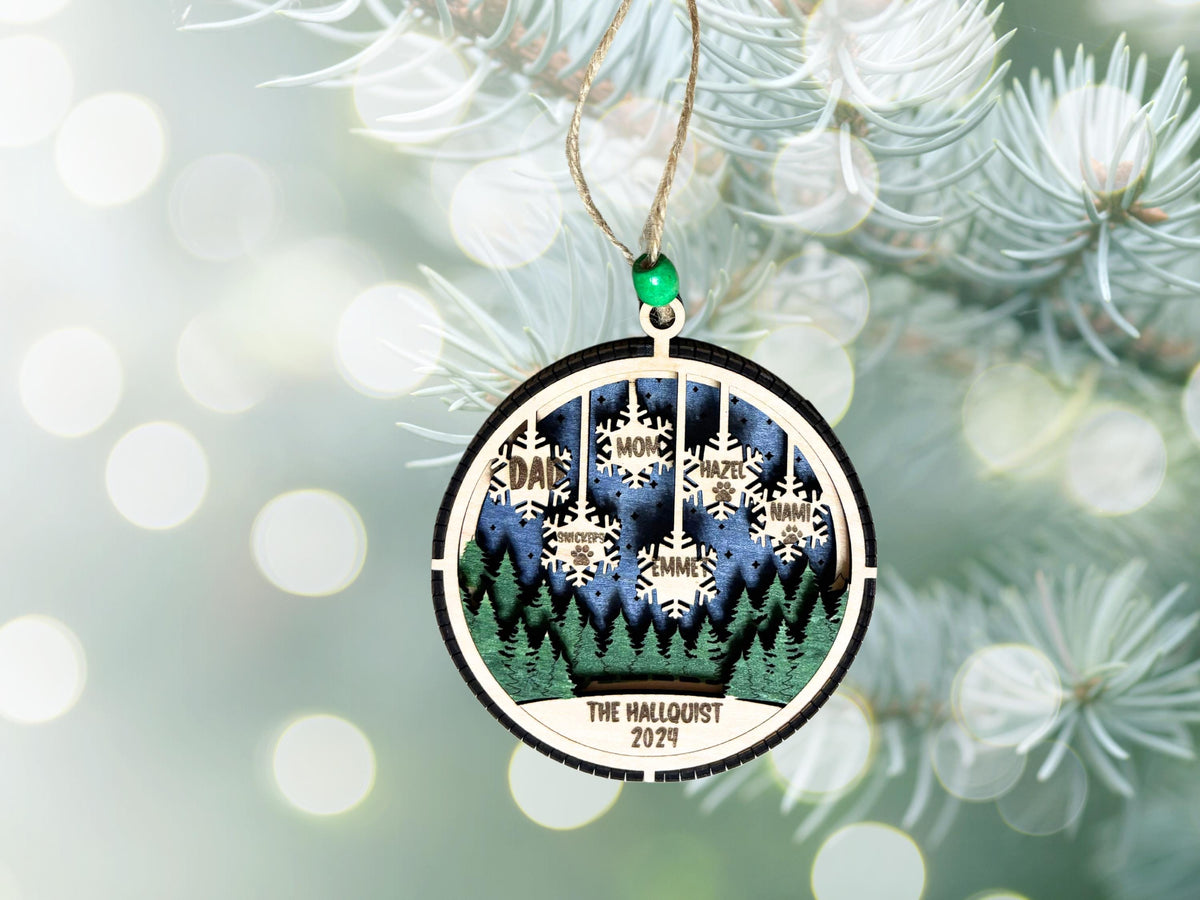 Personalized Family & Pet Christmas Ornament – 3D Laser Cut and Engraved Holiday Keepsake