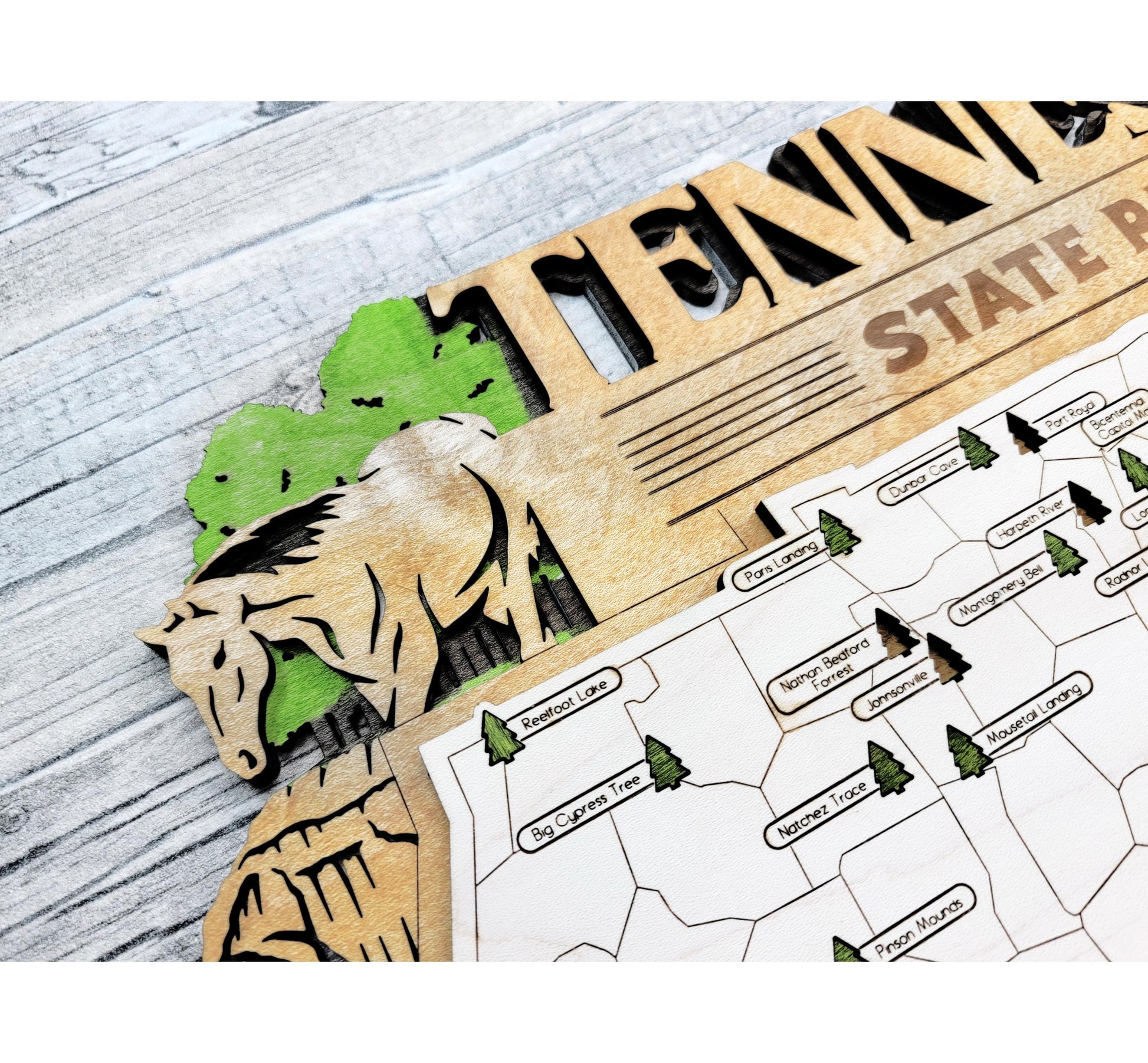 Custom engraved Tennessee State Park travel map gift, wooden wall art for national and state park lovers