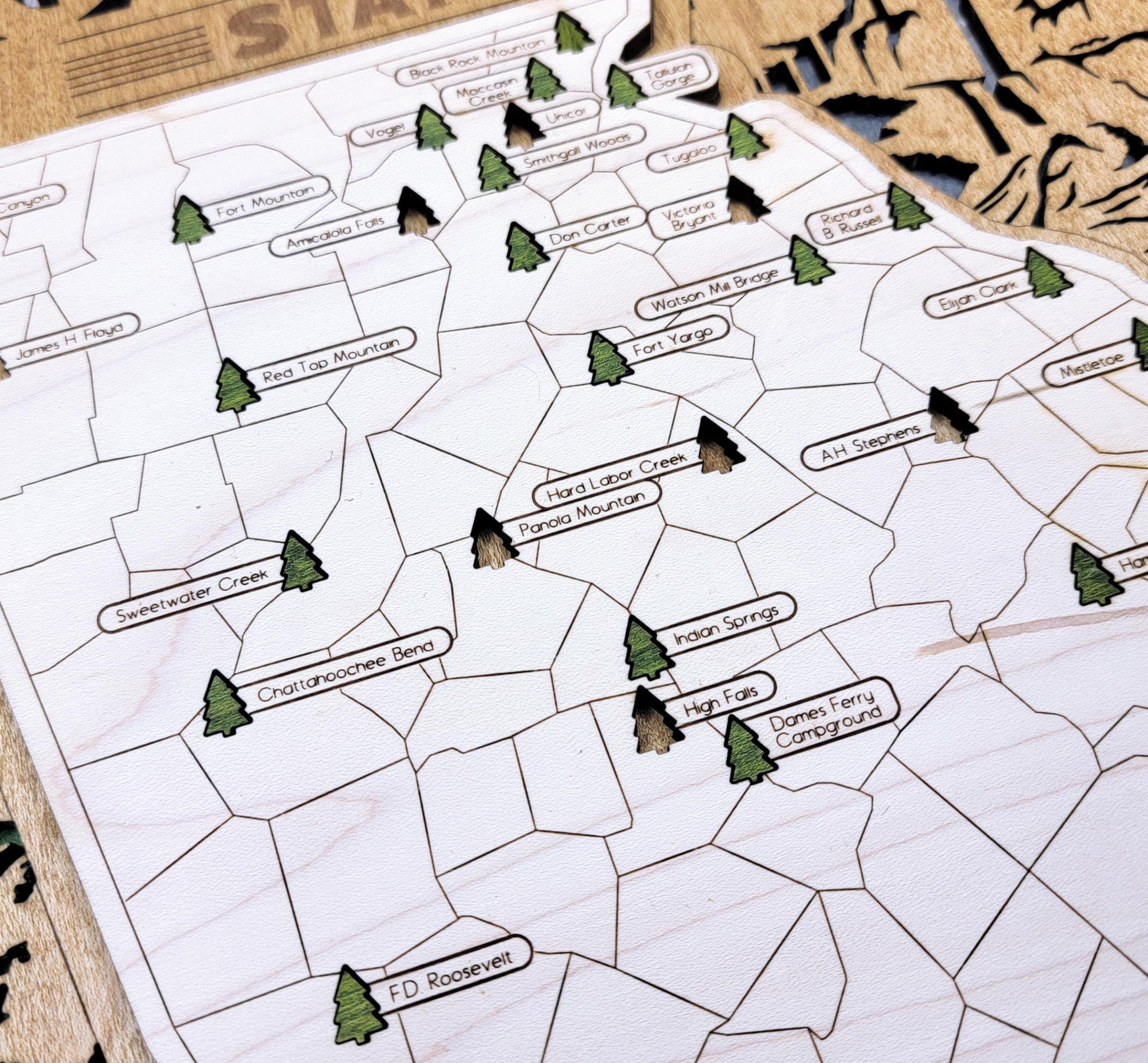 Personalized Georgia State Park travel map, engraved wood wall art gift for hikers and campers