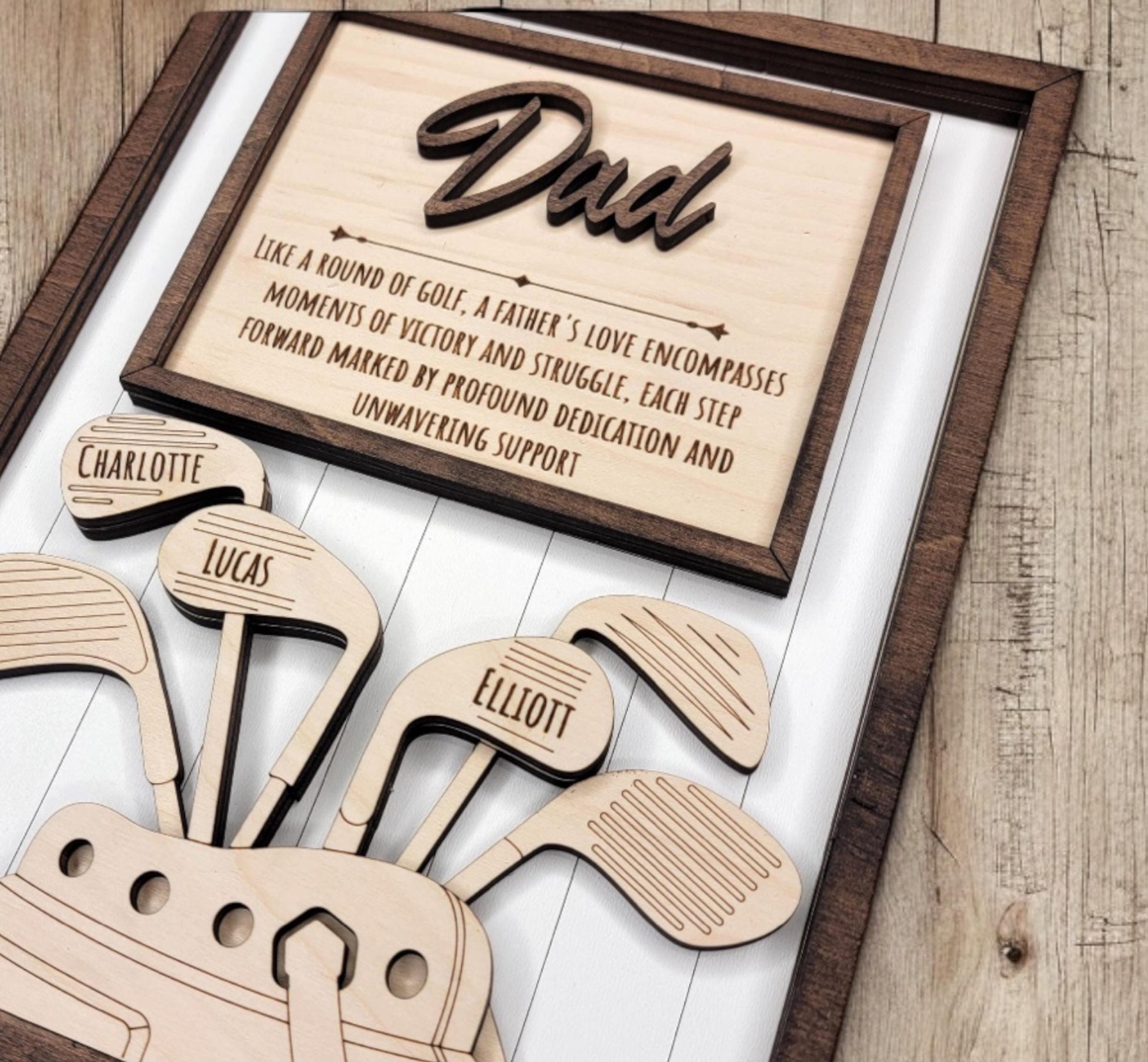 Personalized engraved golf sign hanging on wall in home office – rustic wooden golf decor gift for dad or grandpa