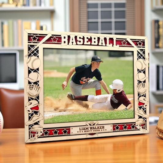 Wooden Baseball Picture Frame: Handmade, Personalized Engraved Wooden Team Gift
