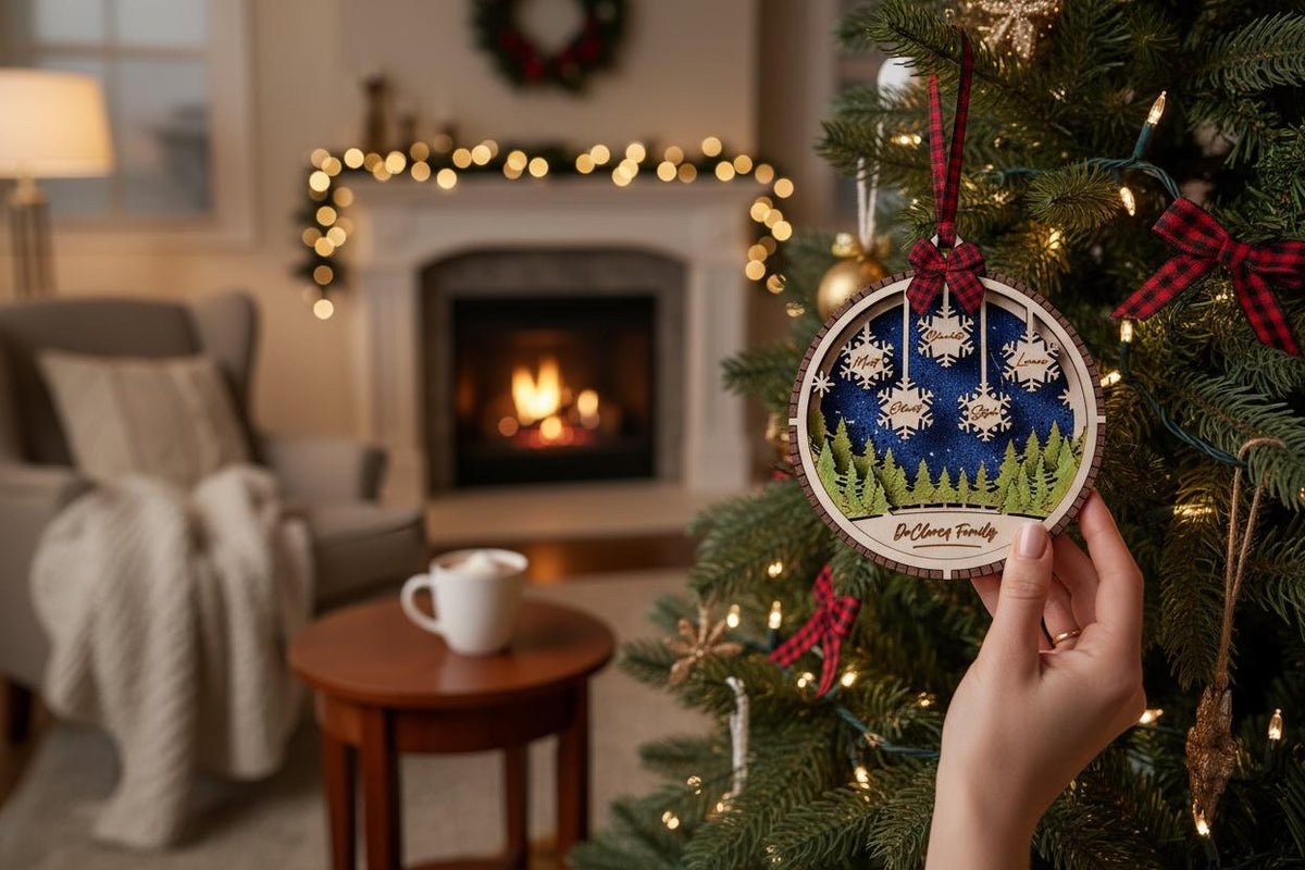 Personalized Family & Pet Christmas Ornament – 3D Laser Cut and Engraved Holiday Keepsake