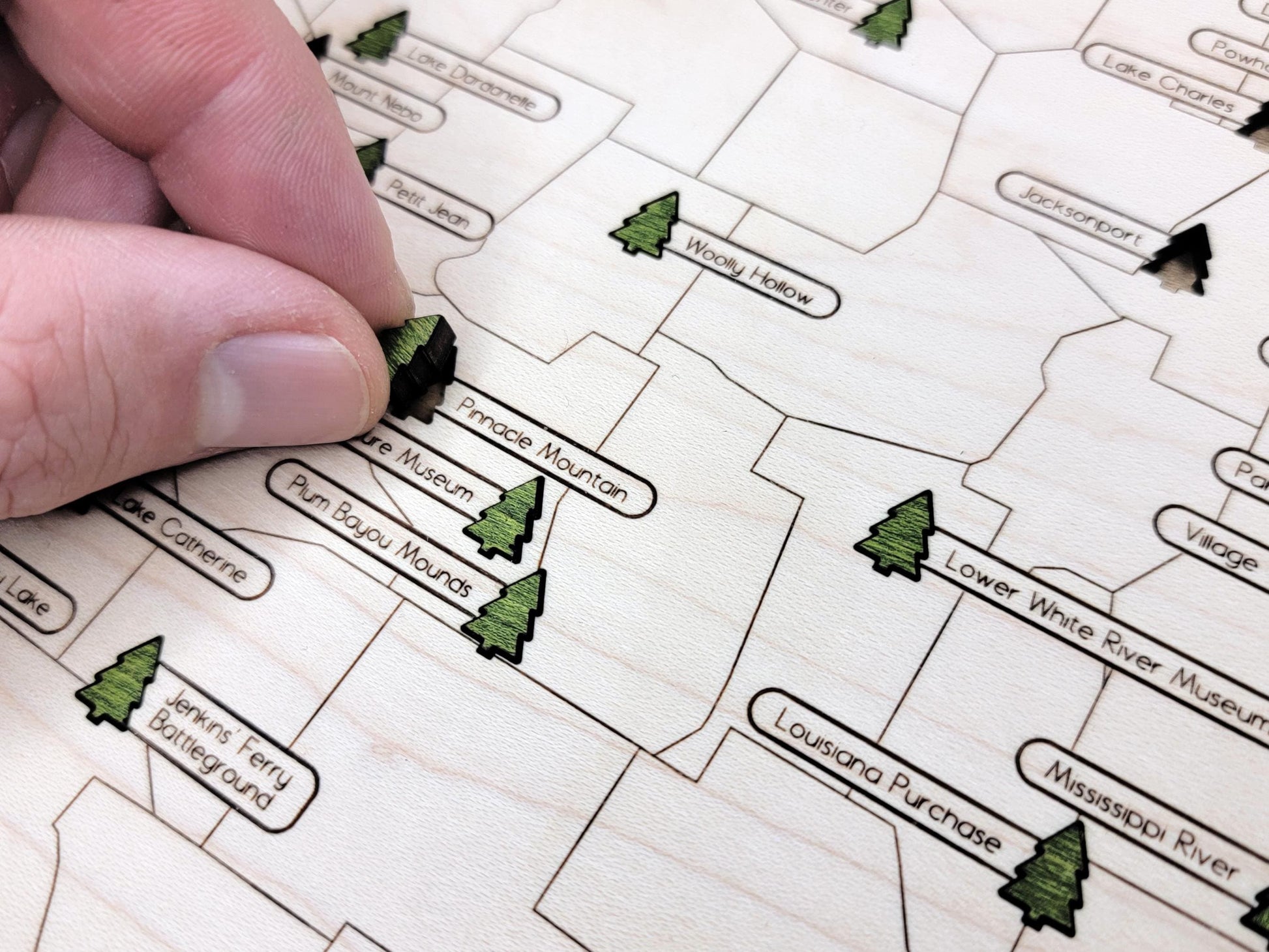 Custom engraved Arkansas map for hikers and travelers, rustic wood wall hanging