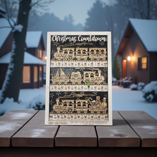 Personalized Wooden Train Christmas Countdown – Kids Holiday Advent Calendar, Family Christmas Decor Sign