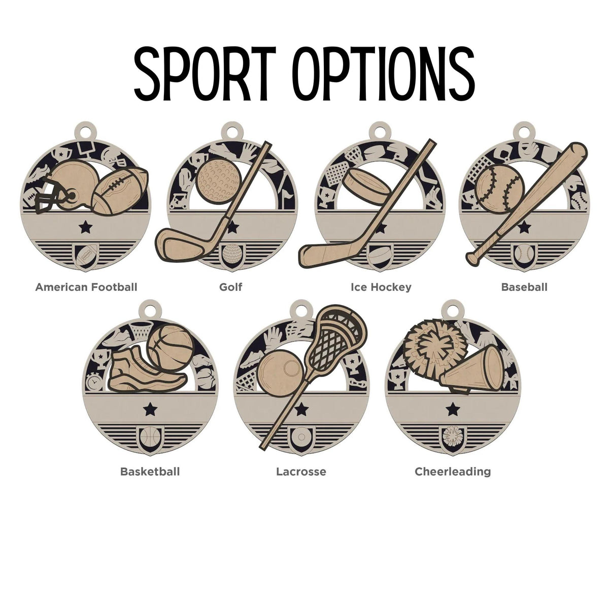 Personalized Sports Ornament – Layered Team Design, Laser Cut Wood Keepsake, Gift for Athletes