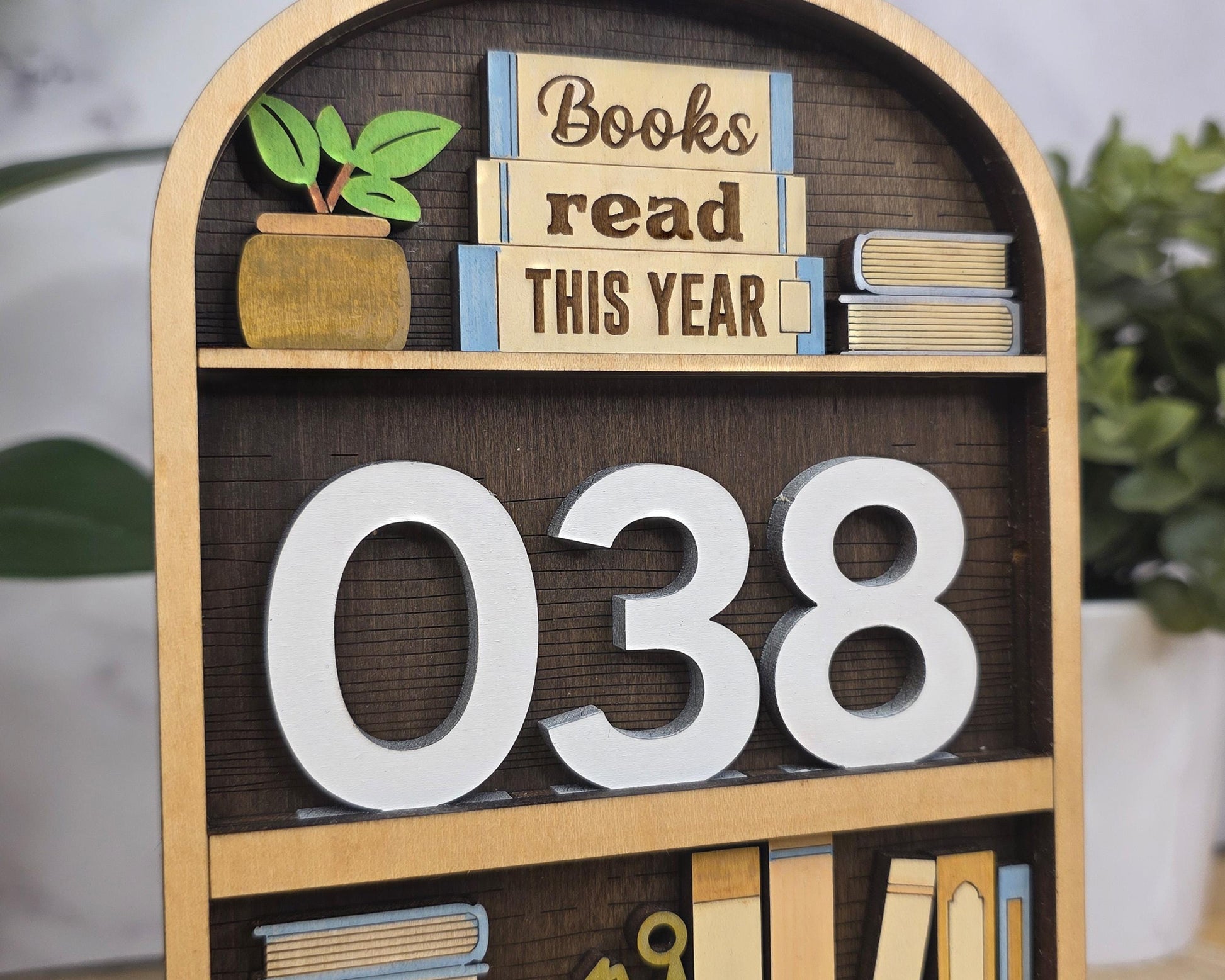 Book Nook Counter | Reading Tracker Display | Mini Bookshelf Book Count Sign | Book Lover Desk Decor | Reading Challenge Tracker
