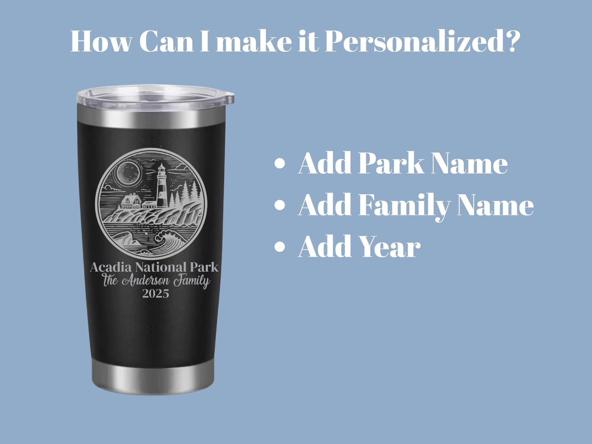 Personalized National Park Tumbler, Laser Engraved 20 oz Stainless Steel Travel Cup