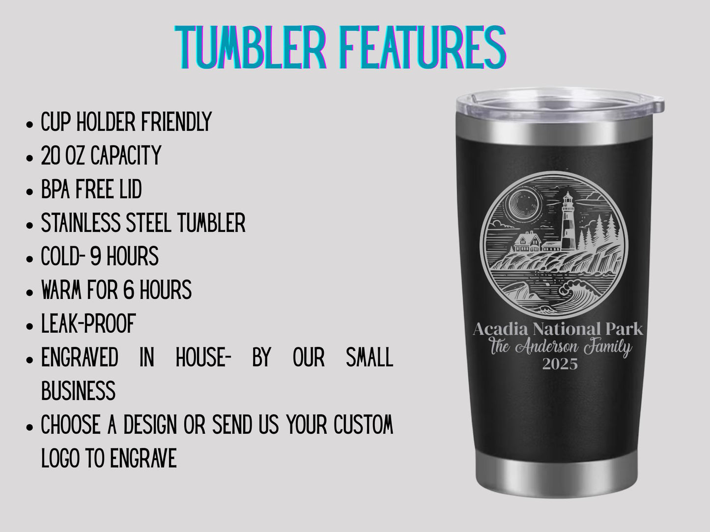Personalized National Park Tumbler, Laser Engraved 20 oz Stainless Steel Travel Cup