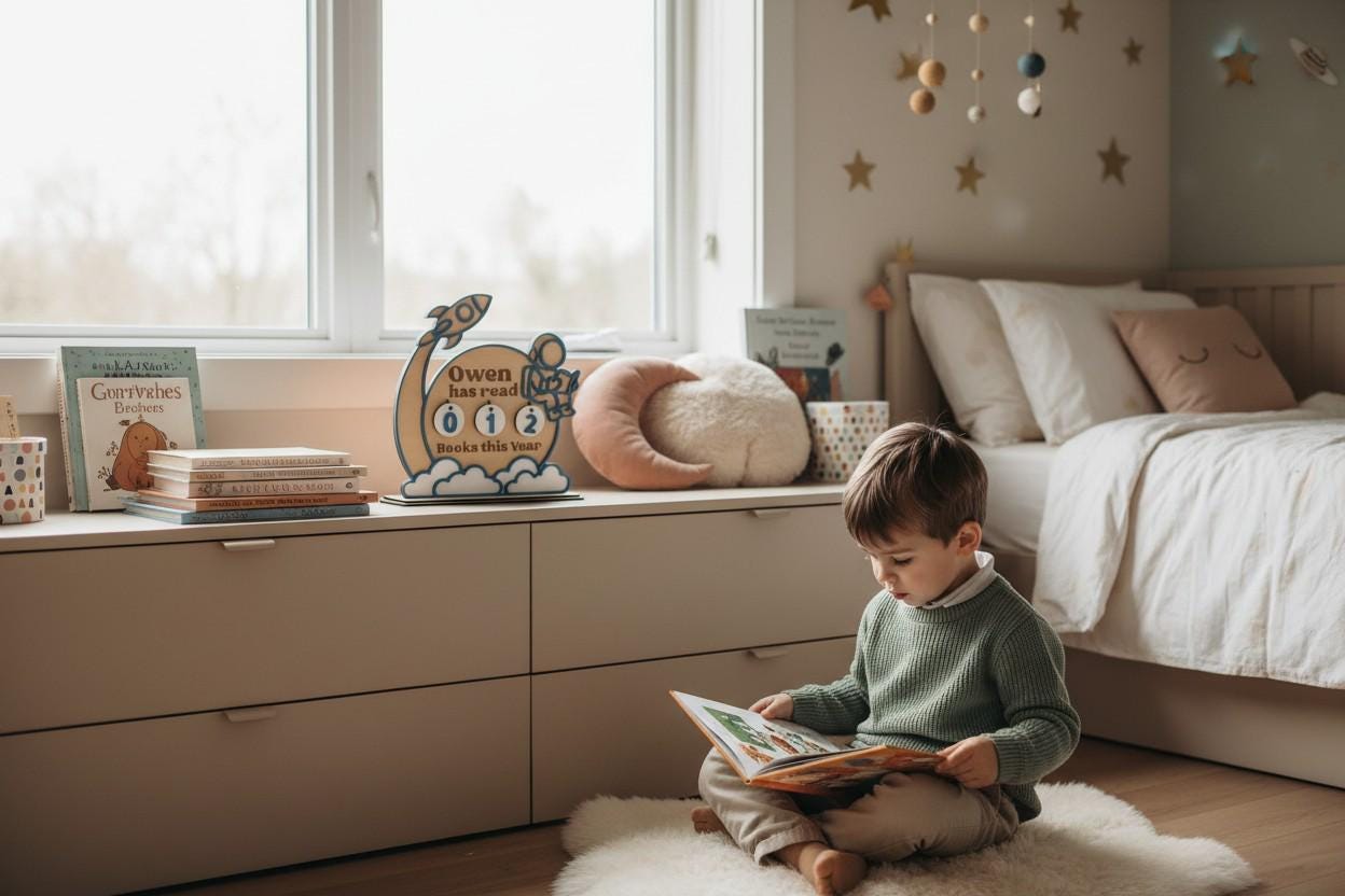 Personalized Kids Reading Tracker | Astronaut Book Tracker for Kids Room Decor