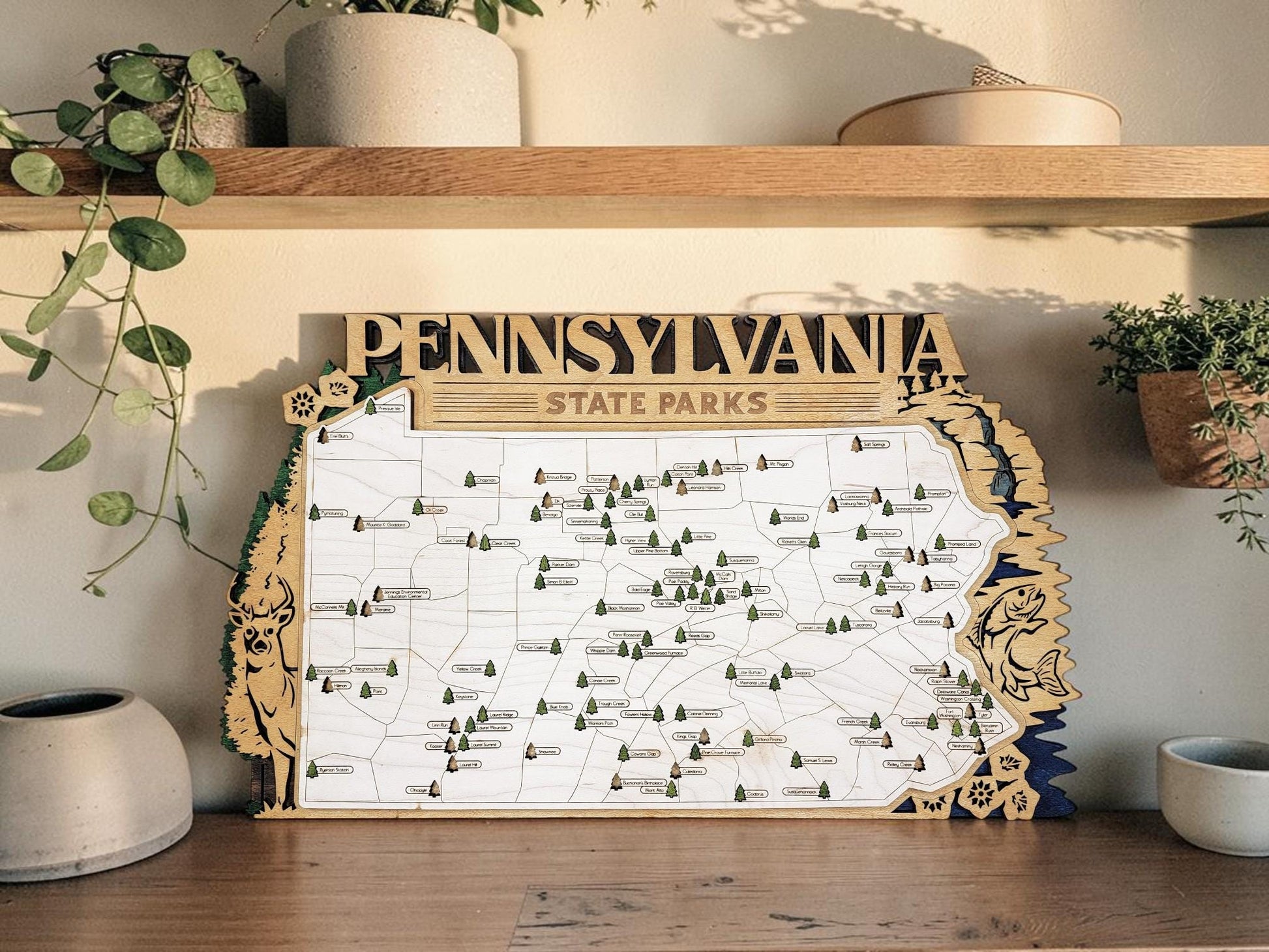 Personalized Pennsylvania State Parks Map | PA Travel Tracker | Layered Wood Adventure Keepsake | Hiking & Camping Gift