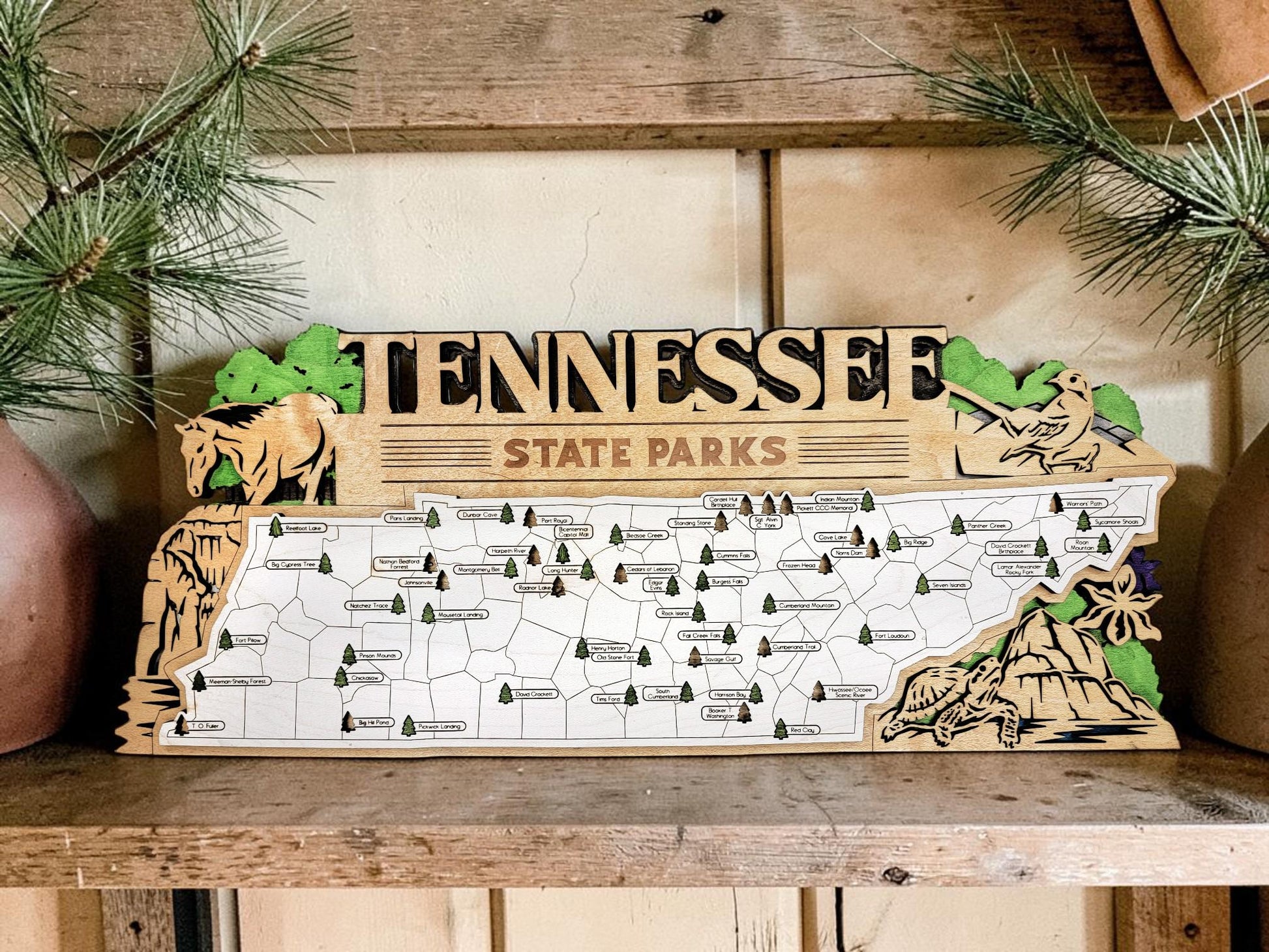 Personalized Tennessee State Parks Map | Tennessee Adventure Tracker | Layered Wood Travel Keepsake | Hiking & Camping Gift