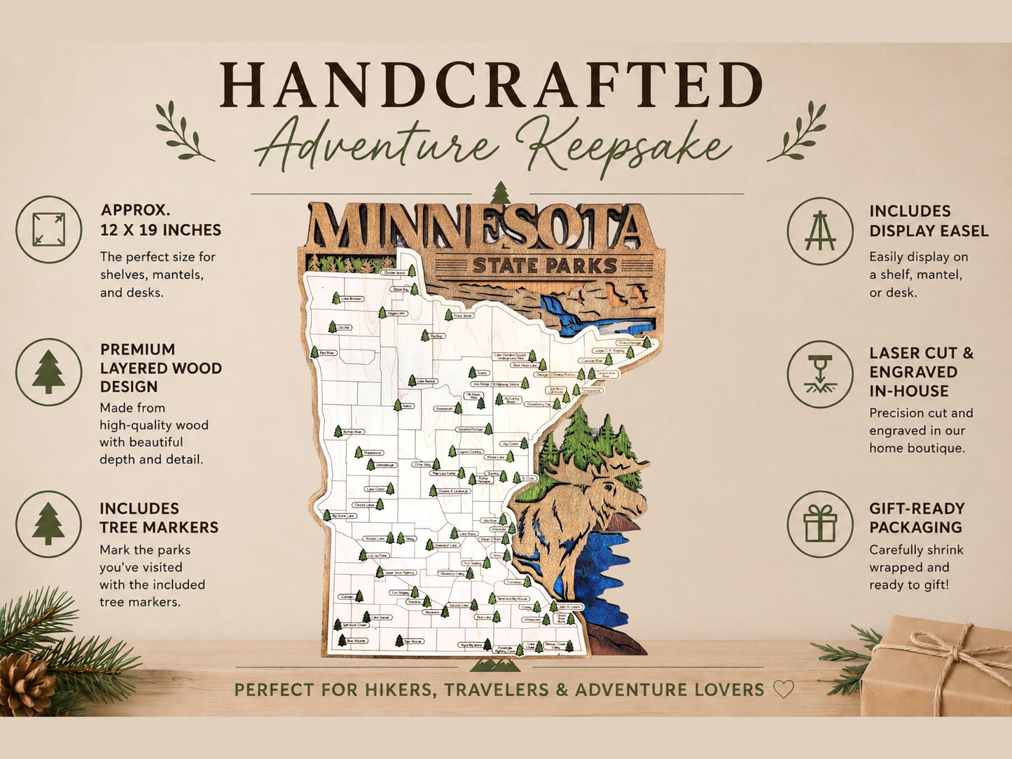 Personalized Minnesota State Parks Map | MN Travel Tracker | Layered Wood Adventure Keepsake | Hiking & Camping Gift | Minnesota Wall Art
