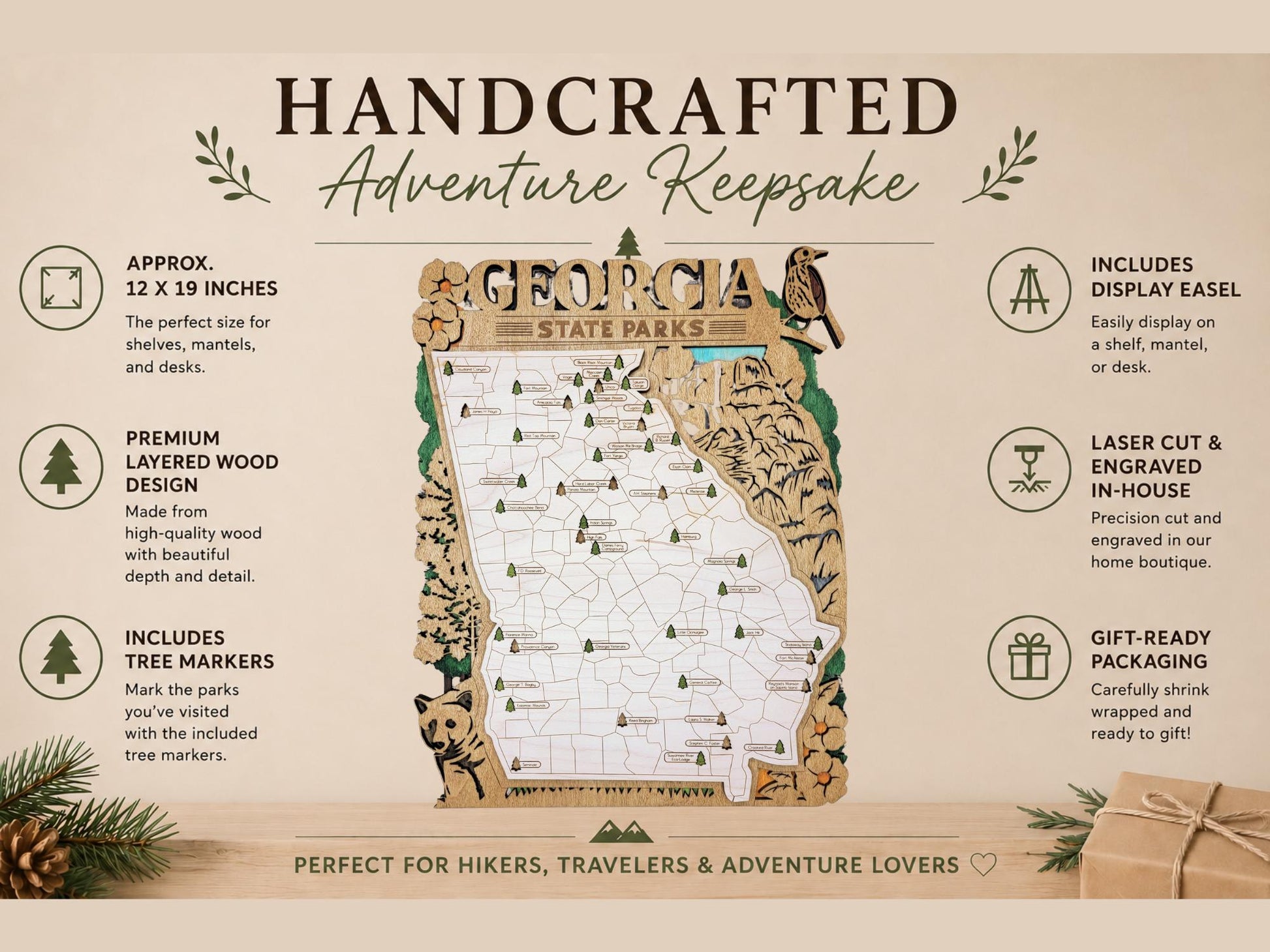 Personalized Georgia State Parks Map | GA Travel Tracker | Hiking & Camping Gift | Georgia Gift for Her | Georgia Wall Art