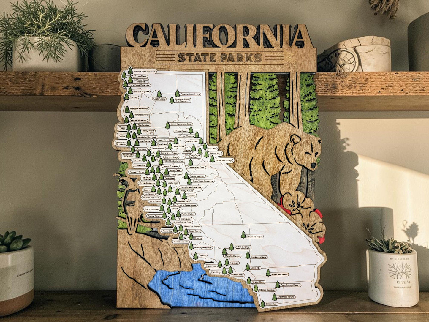 Personalized California State Parks Map | CA Travel Tracker | Layered Wood Adventure Keepsake | Hiking & Camping Gift | California Wall Art