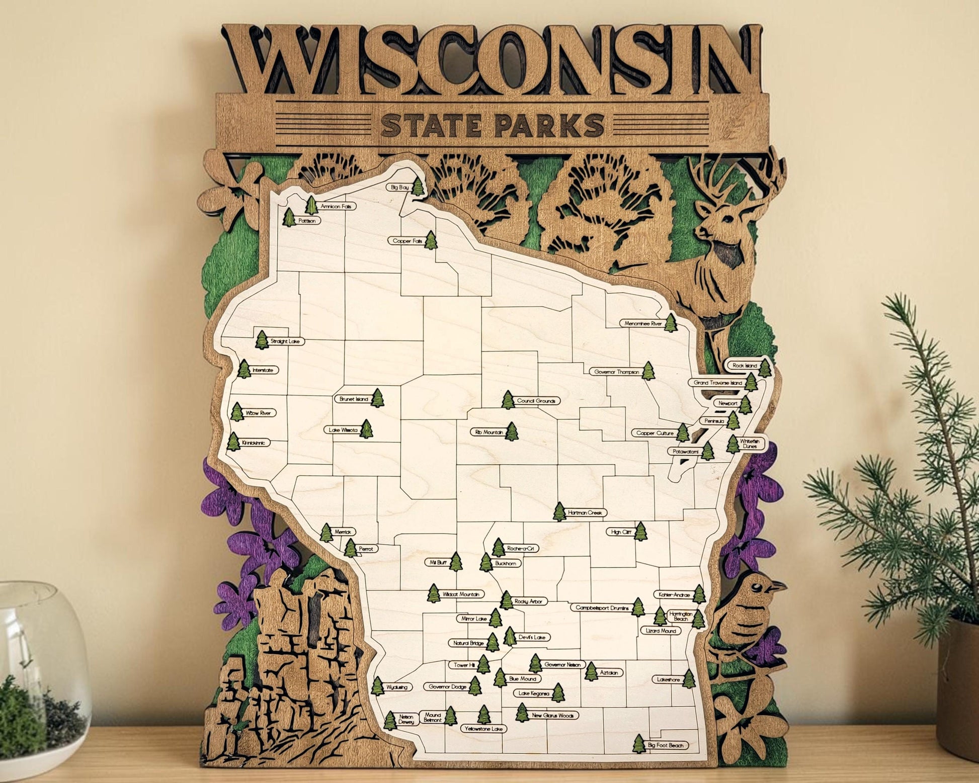 Personalized Wisconsin State Parks Map | WI Travel Tracker | Hiking & Camping Gift | Wisconsin Gift for Her | Wisconsin Wall Art