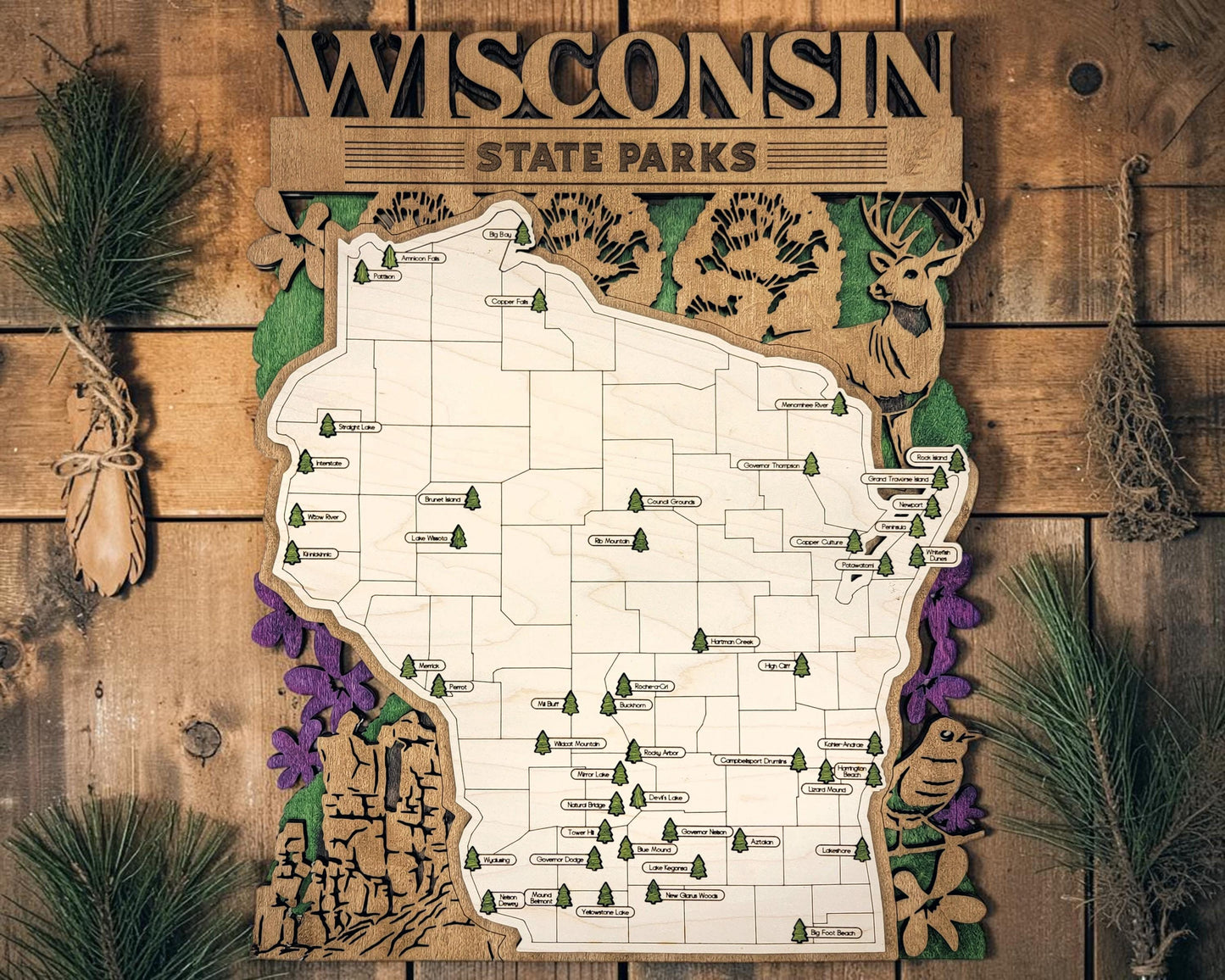 Personalized Wisconsin State Parks Map | WI Travel Tracker | Hiking & Camping Gift | Wisconsin Gift for Her | Wisconsin Wall Art