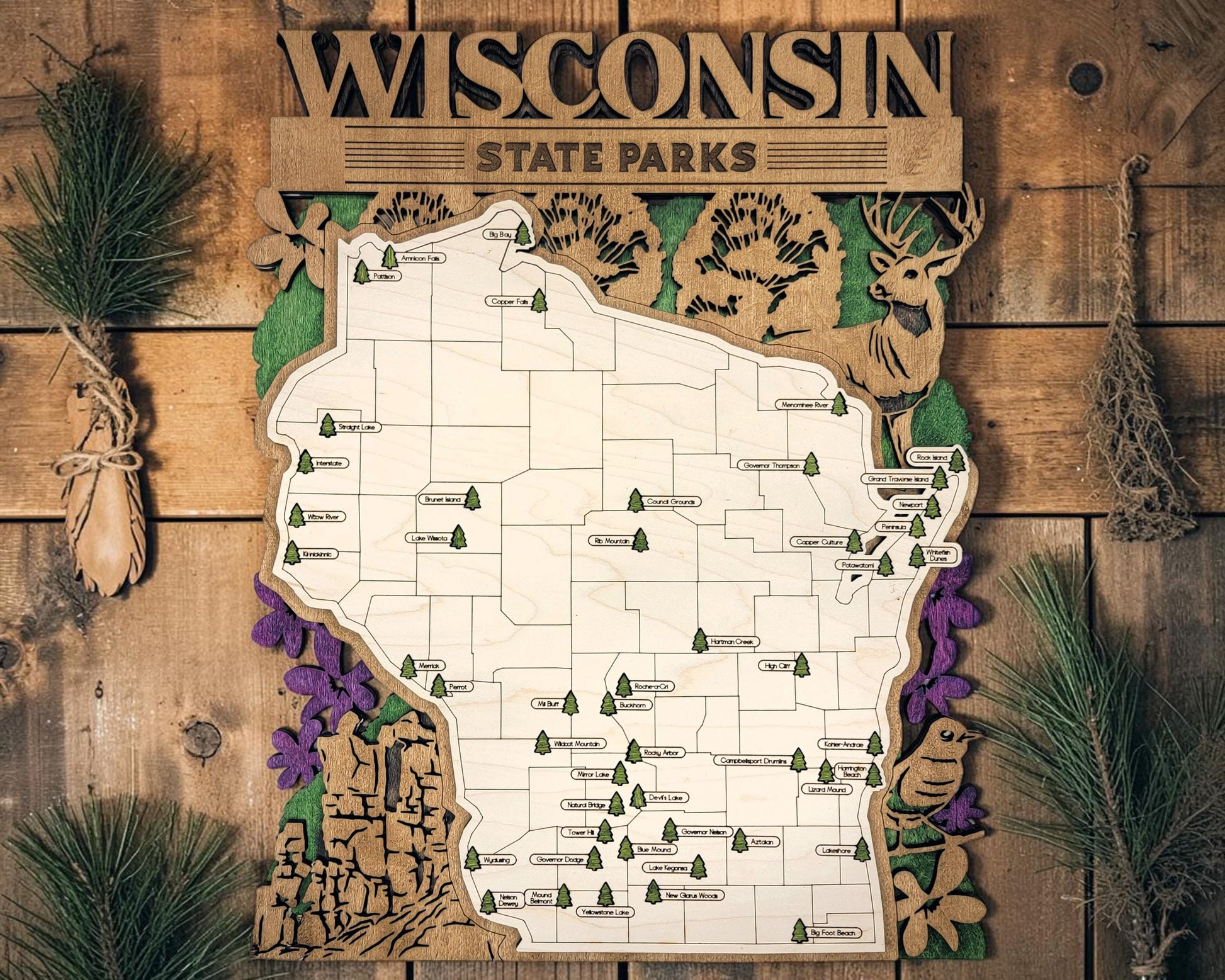 Personalized Wisconsin State Parks Map | WI Travel Tracker | Hiking & Camping Gift | Wisconsin Gift for Her | Wisconsin Wall Art