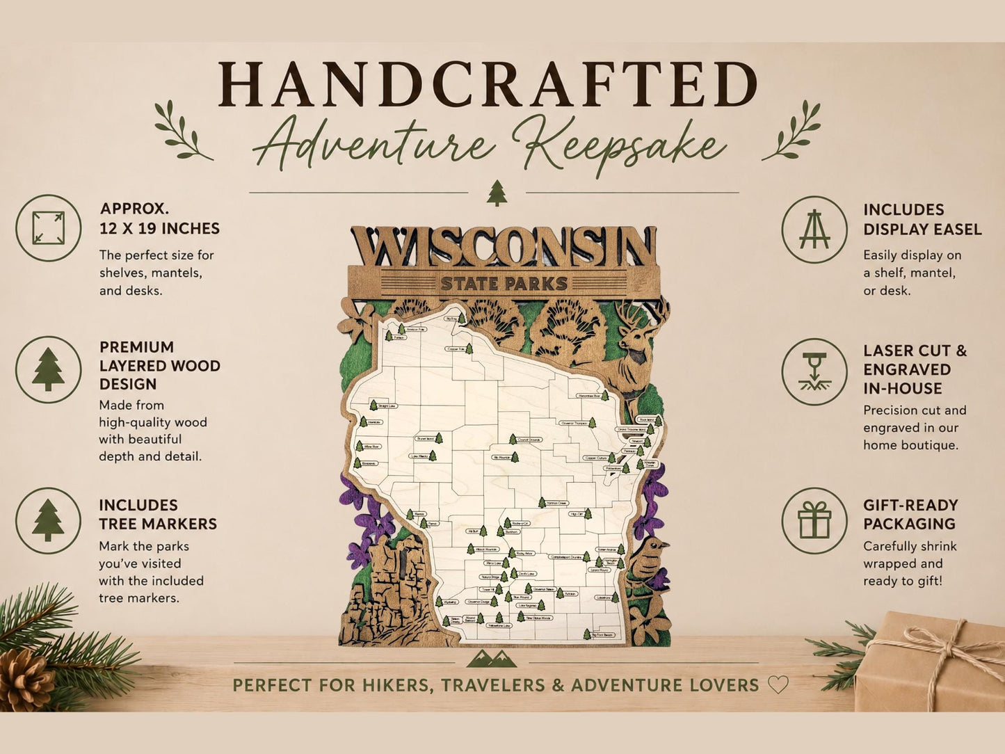 Personalized Wisconsin State Parks Map | WI Travel Tracker | Hiking & Camping Gift | Wisconsin Gift for Her | Wisconsin Wall Art