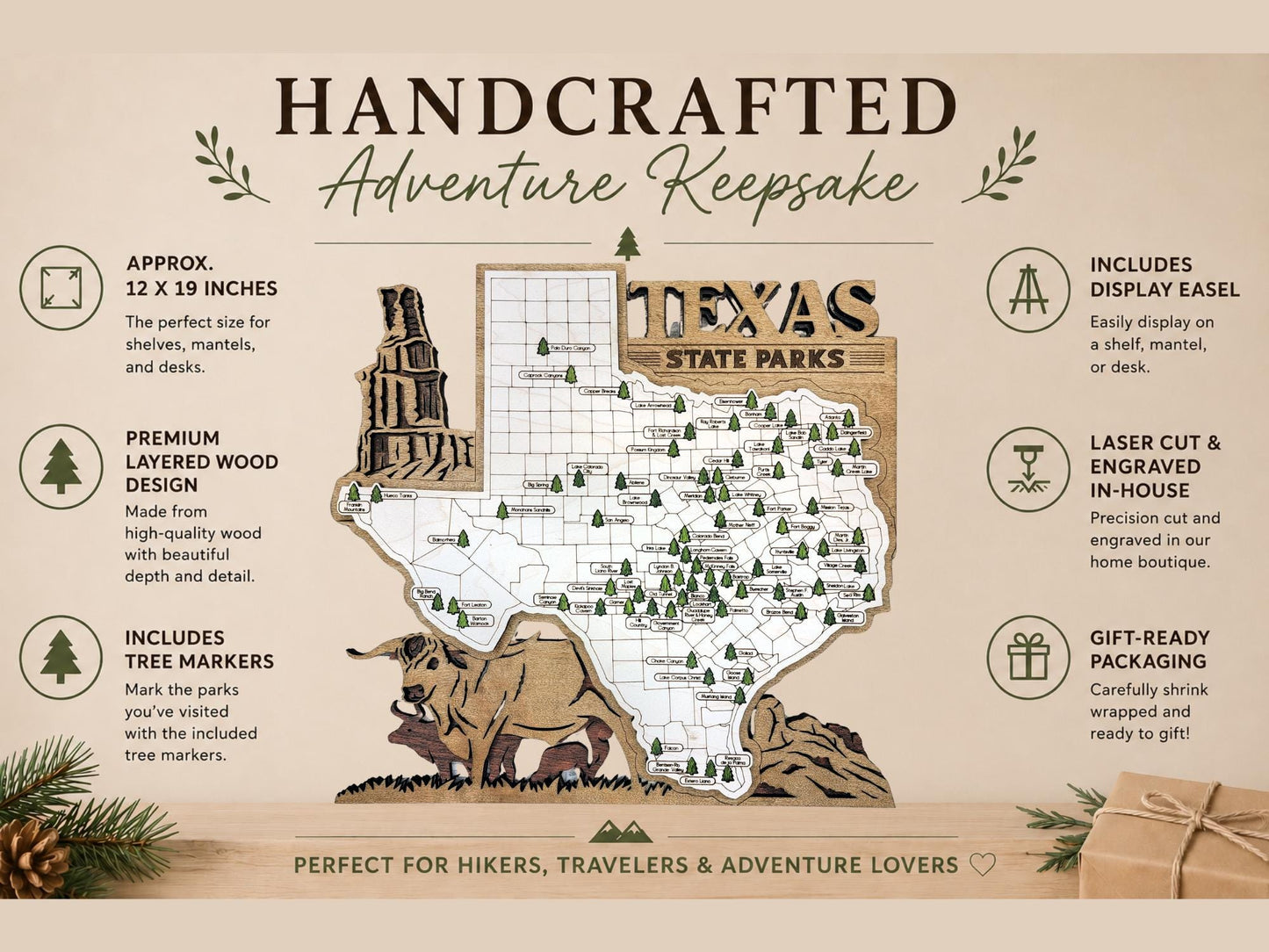 Personalized Texas State Parks Map | TX Travel Tracker | Hiking & Camping Gift | Texas Gift for Her | Texas Wall Art