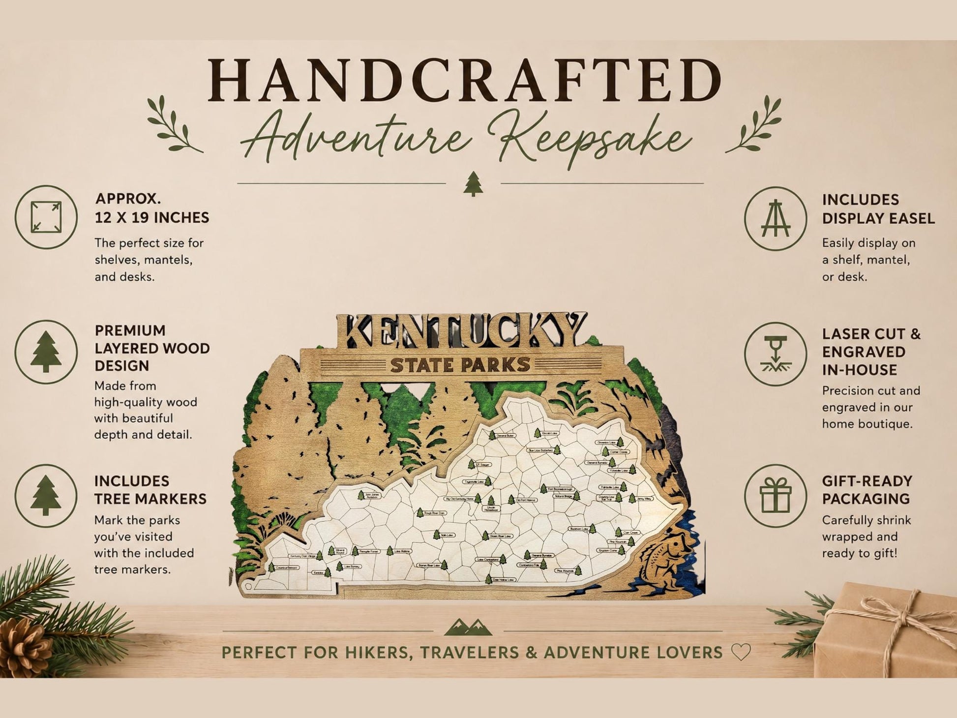 Personalized Kentucky State Parks Map | KY Travel Tracker | Hiking & Camping Gift | Kentucky Gift for Her | Kentucky Wall Art