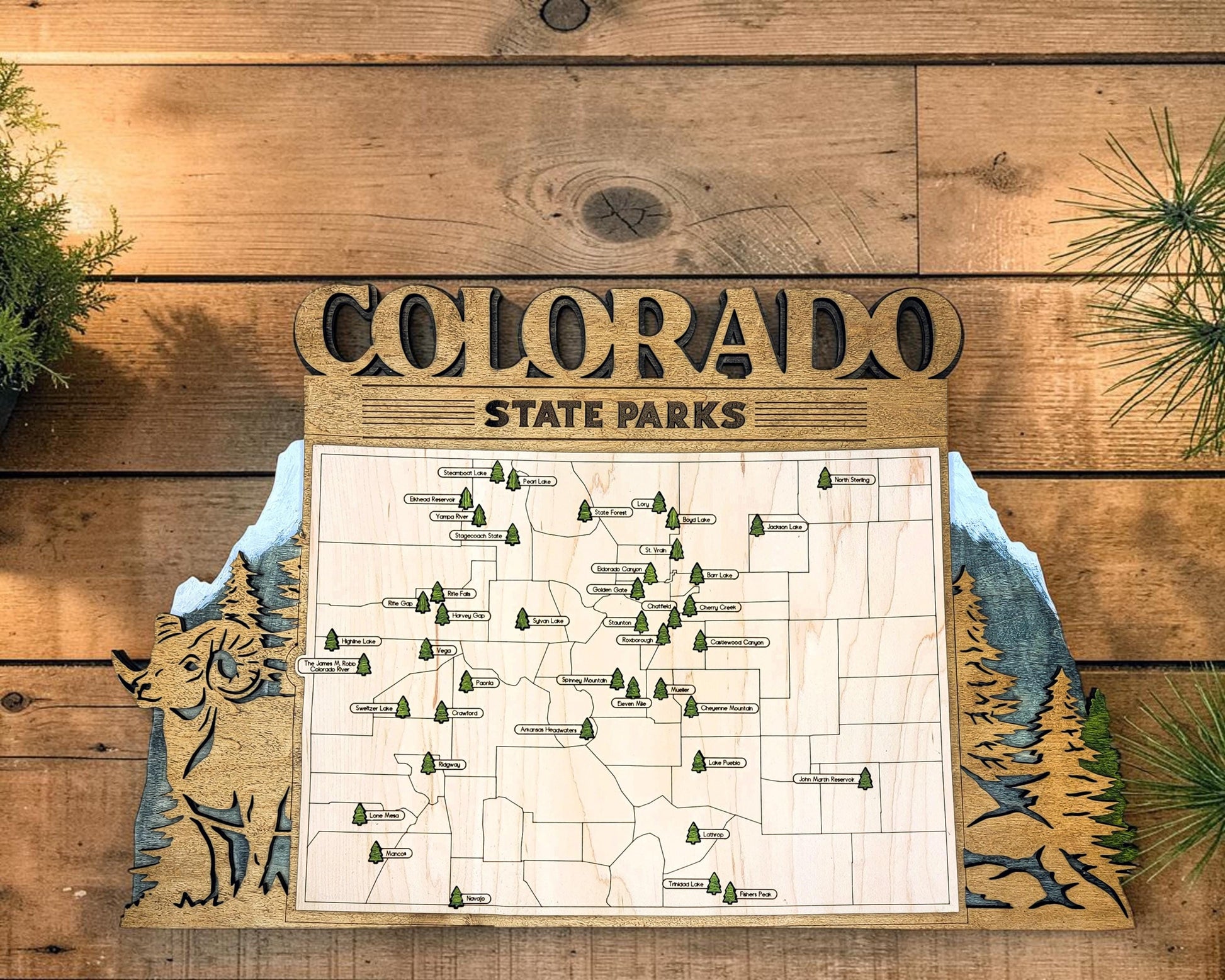 Personalized Colorado State Parks Map | Colorado Adventure Tracker | Layered Wood Travel Keepsake | Hiking & Camping Gift
