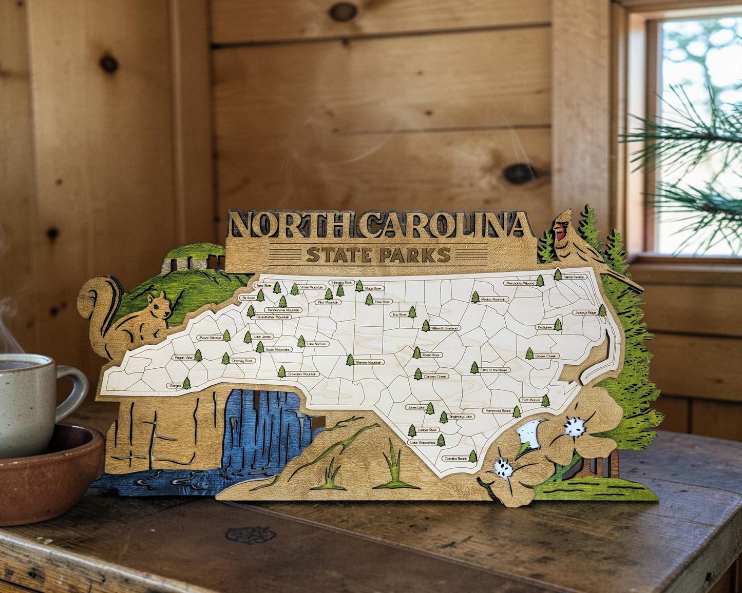 Personalized North Carolina State Parks Map | NC Travel Tracker | Layered Wood Adventure Keepsake | Hiking & Camping Gift | NC Wall Art