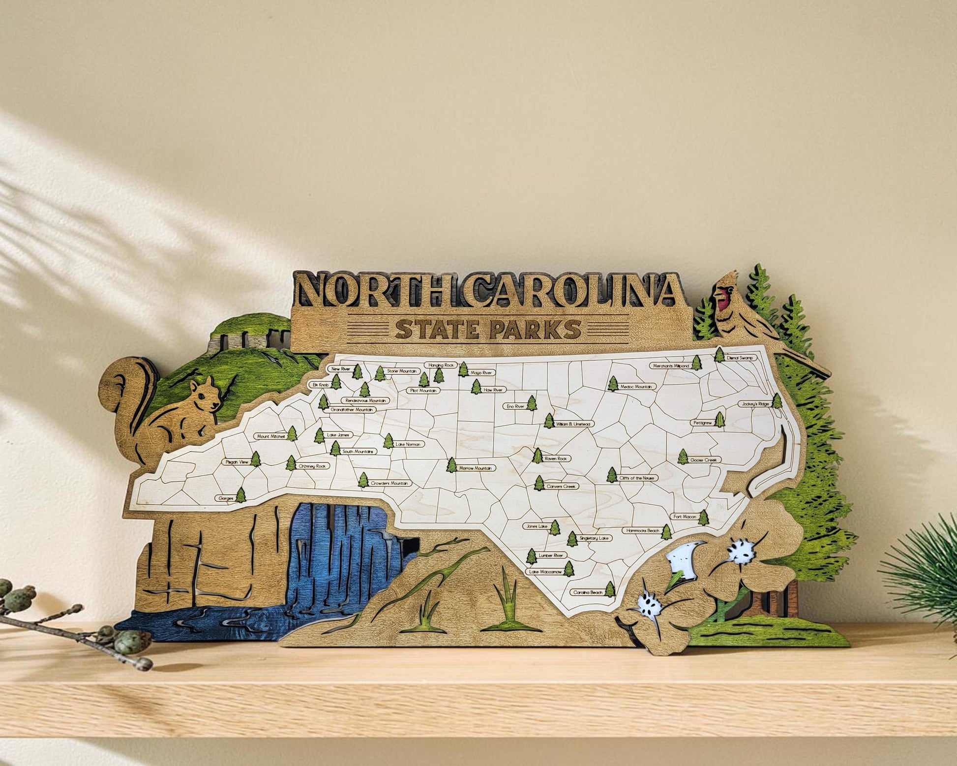 Personalized North Carolina State Parks Map | NC Travel Tracker | Layered Wood Adventure Keepsake | Hiking & Camping Gift | NC Wall Art