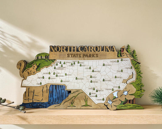 Personalized North Carolina State Parks Map | NC Travel Tracker | Layered Wood Adventure Keepsake | Hiking & Camping Gift | NC Wall Art