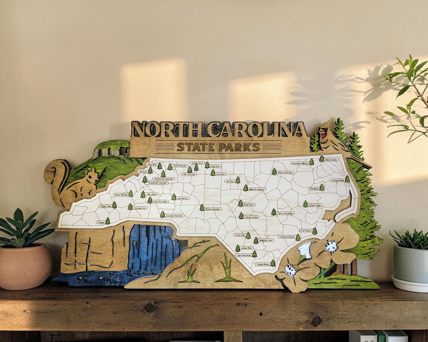 Personalized North Carolina State Parks Map | NC Travel Tracker | Layered Wood Adventure Keepsake | Hiking & Camping Gift | NC Wall Art