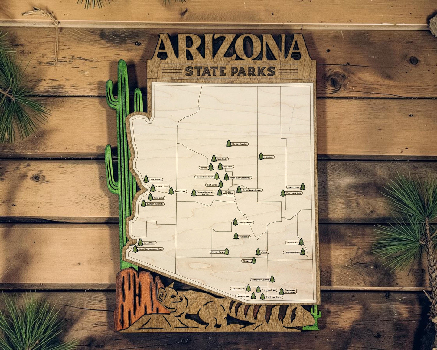 Personalized Arizona State Parks Map | AZ Travel Tracker | Layered Wood Adventure Keepsake | Hiking & Camping Gift | Arizona Wall Art