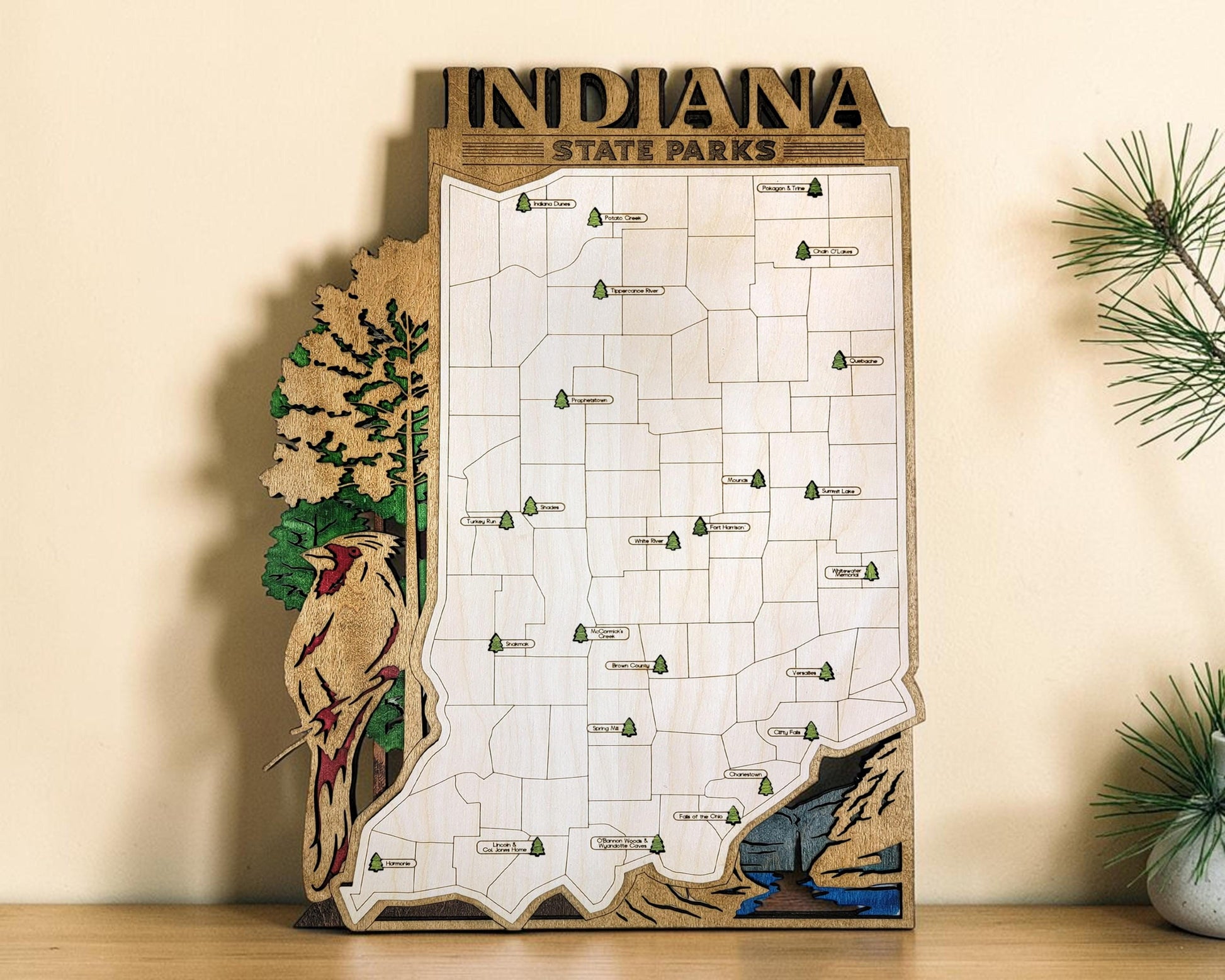 Personalized Indiana State Parks Map | IN Travel Tracker | Layered Wood Adventure Keepsake | Hiking & Camping Gift | Indiana Wall Art