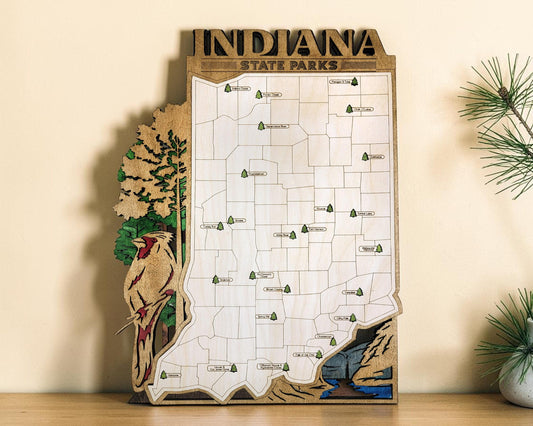 Personalized Indiana State Parks Map | IN Travel Tracker | Layered Wood Adventure Keepsake | Hiking & Camping Gift | Indiana Wall Art