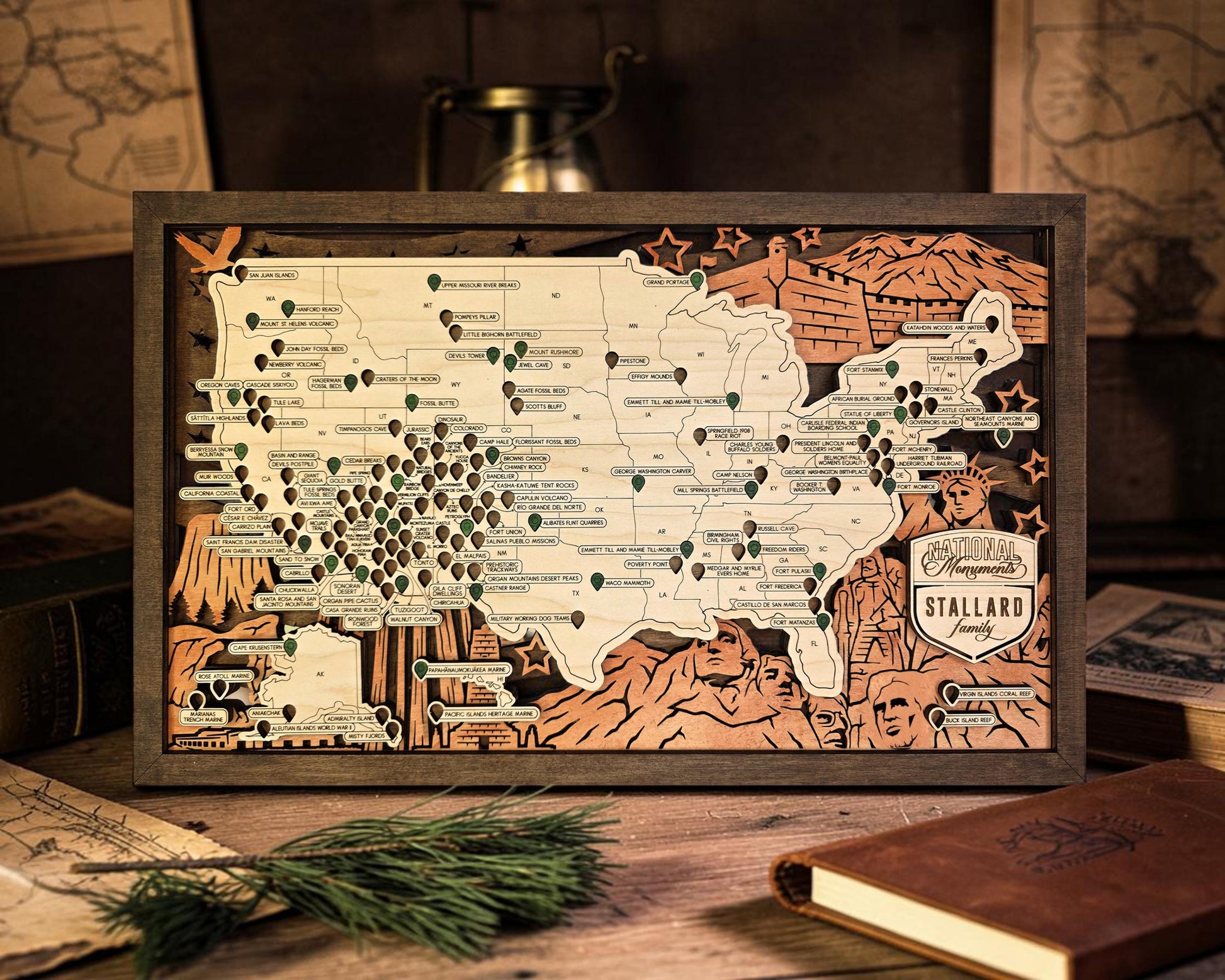 National Monument Travel Map, Personalized USA Adventure Tracker, Wooden Travel Map, National Park Style Decor, Adventure Gift