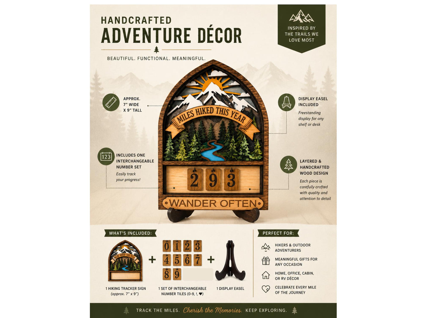 Hiking Miles Tracker Sign | Personalized Wood Trail Decor | Adventure Gift for Hikers | Miles Counter Sign | Hiker Gift