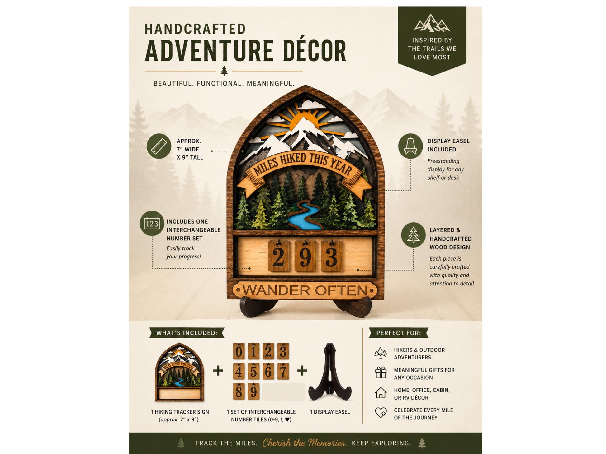 Hiking Miles Tracker Sign | Personalized Wood Trail Decor | Adventure Gift for Hikers | Miles Counter Sign | Hiker Gift