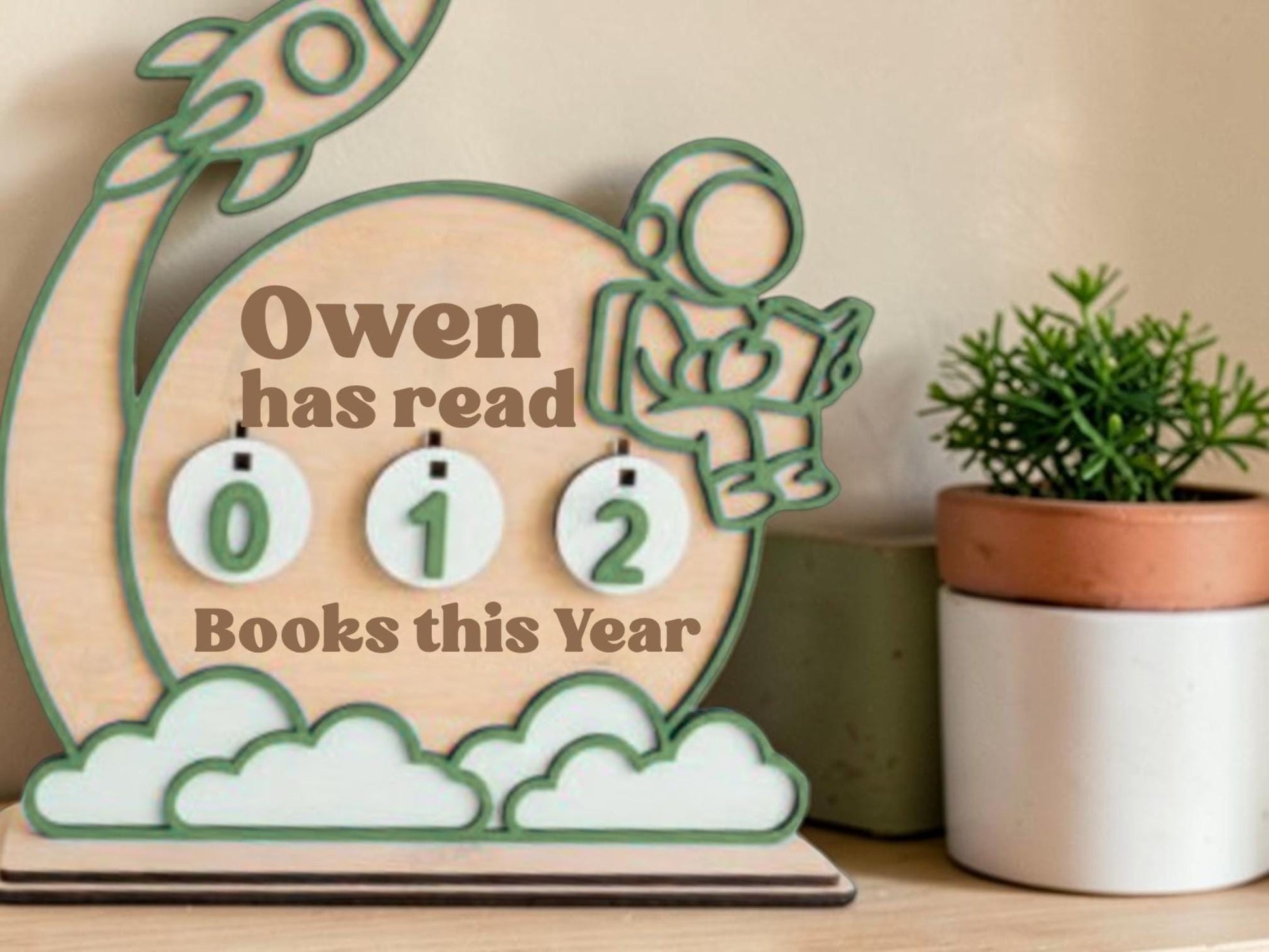Personalized Kids Reading Tracker | Astronaut Book Tracker for Kids Room Decor