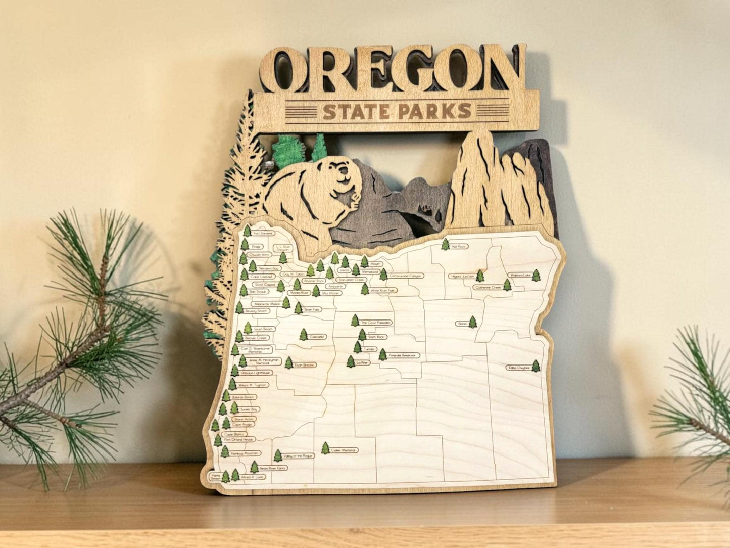 Personalized Oregon State Parks Map | OR Travel Tracker | Layered Wood Adventure Keepsake | Hiking & Camping Gift | Oregon Wall Art