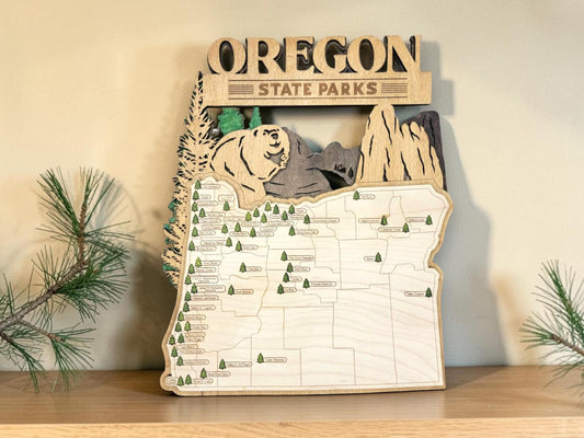 Personalized Oregon State Parks Map | OR Travel Tracker | Layered Wood Adventure Keepsake | Hiking & Camping Gift | Oregon Wall Art