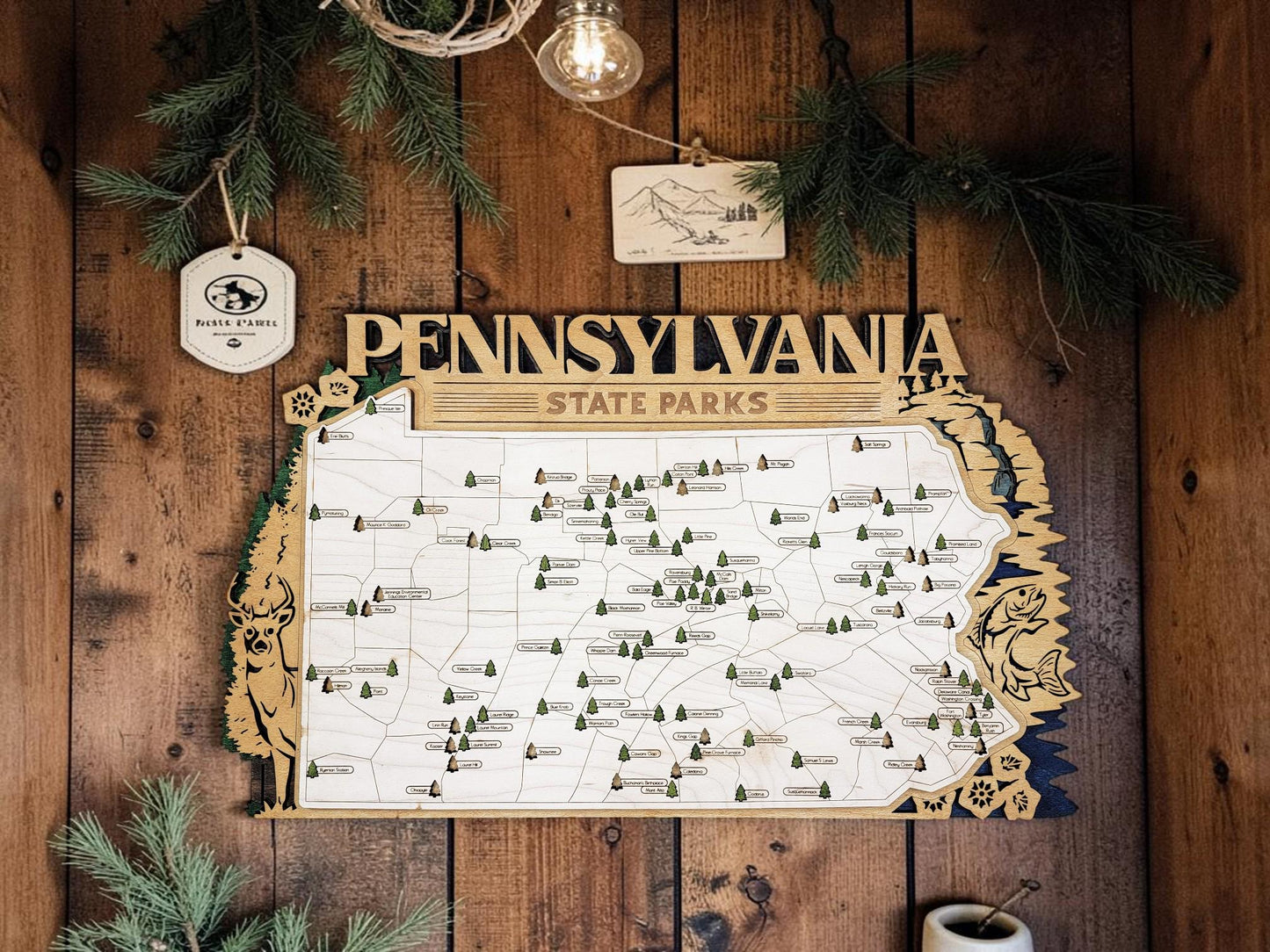 Personalized Pennsylvania State Parks Map | PA Travel Tracker | Layered Wood Adventure Keepsake | Hiking & Camping Gift