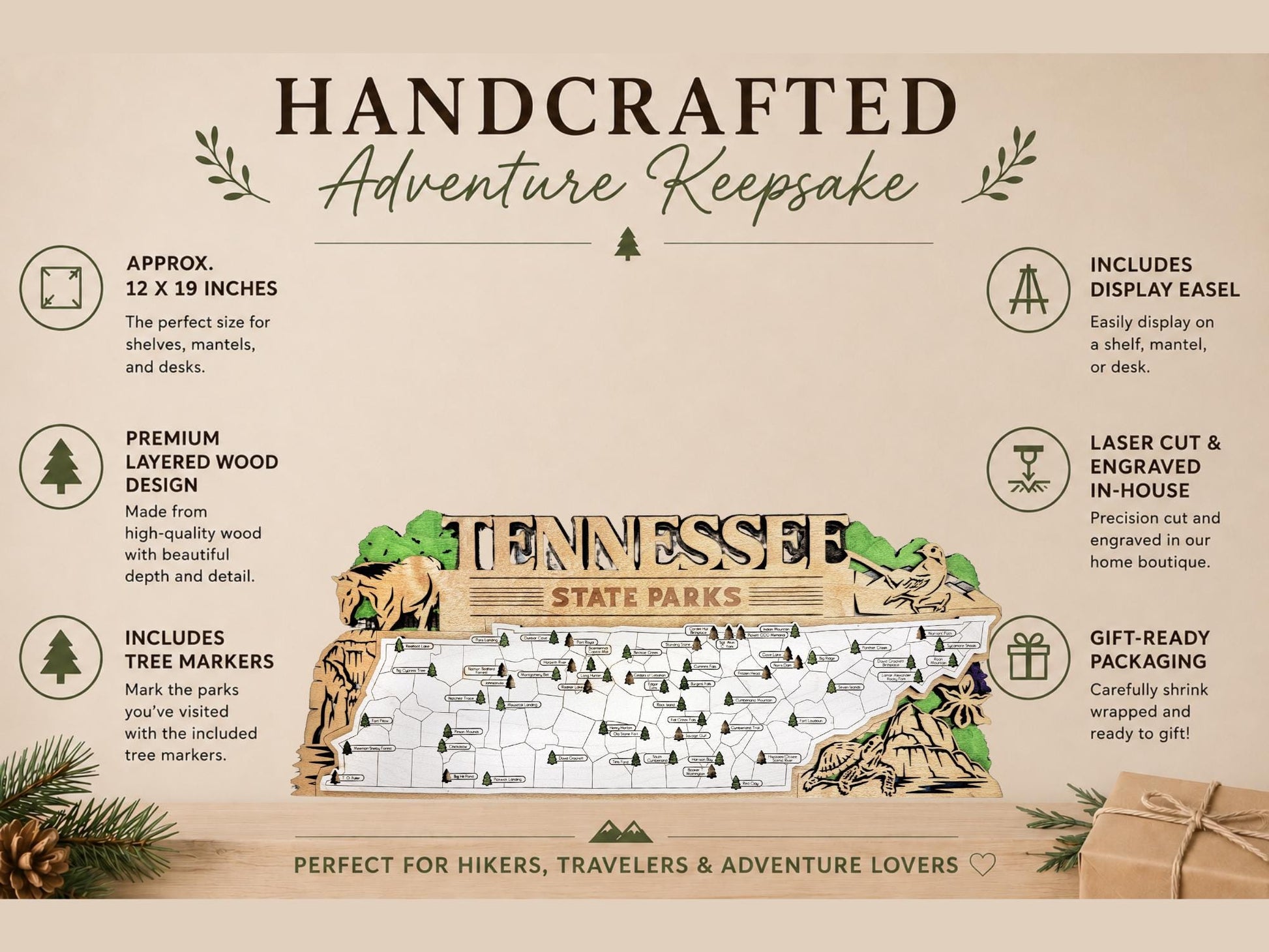 Personalized Tennessee State Parks Map | Tennessee Adventure Tracker | Layered Wood Travel Keepsake | Hiking & Camping Gift