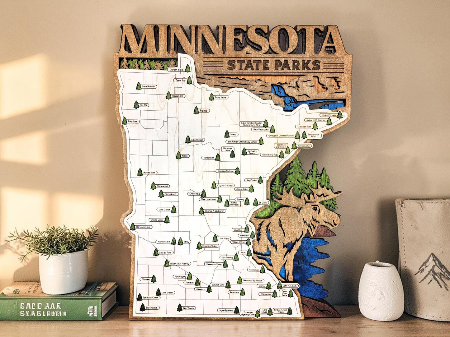 Personalized Minnesota State Parks Map | MN Travel Tracker | Layered Wood Adventure Keepsake | Hiking & Camping Gift | Minnesota Wall Art