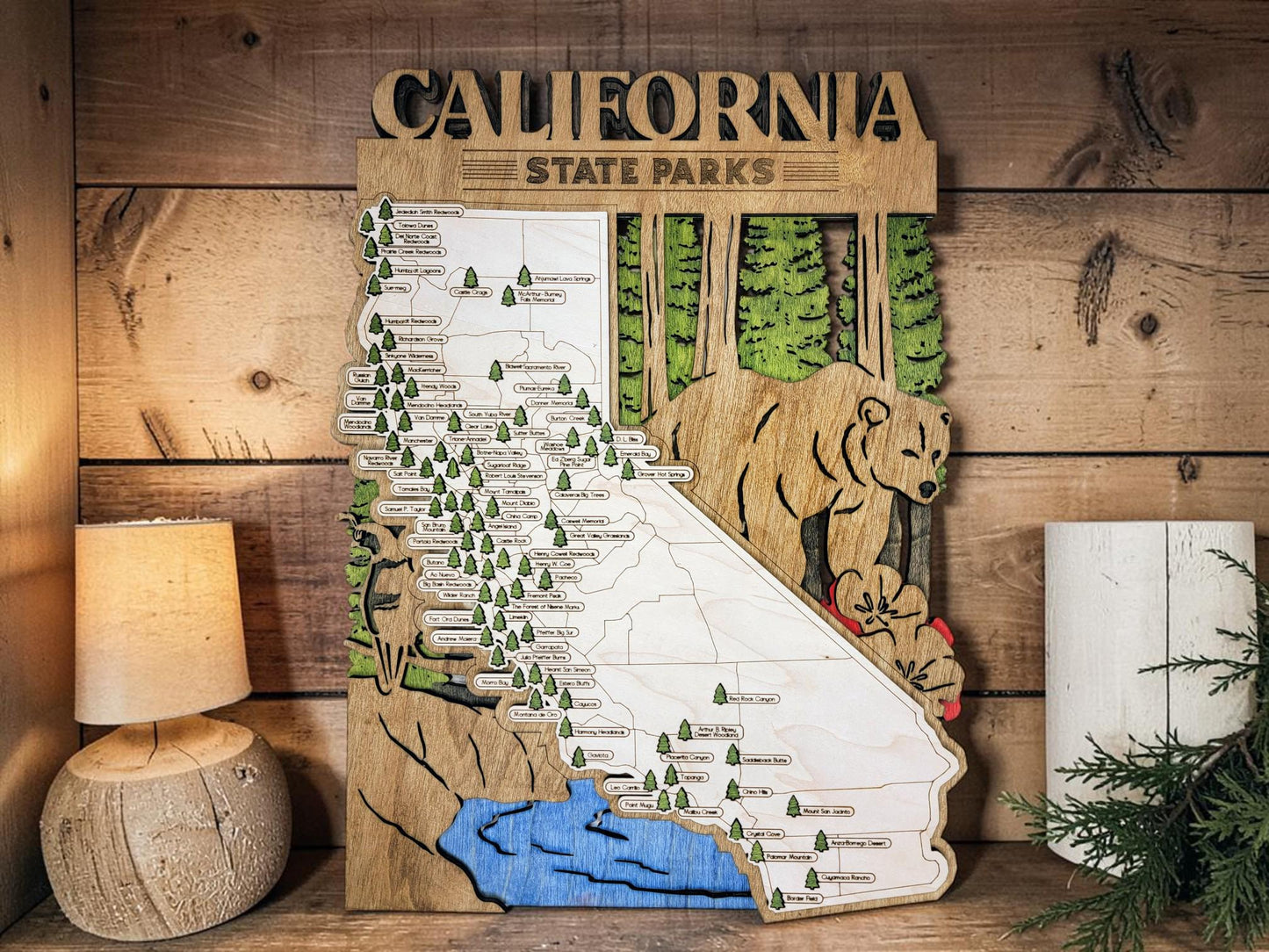 Personalized California State Parks Map | CA Travel Tracker | Layered Wood Adventure Keepsake | Hiking & Camping Gift | California Wall Art
