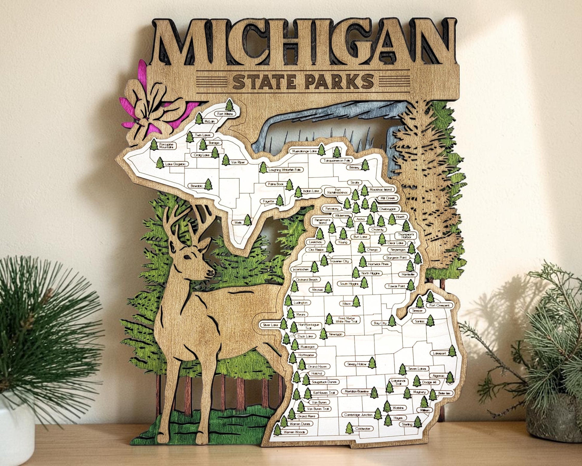 Personalized Michigan State Parks Map | MI Travel Tracker | Hiking & Camping Gift | Michigan Gift for Her | Michigan Wall Art