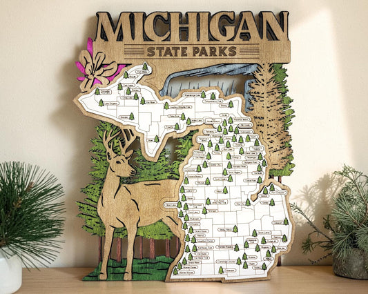 Personalized Michigan State Parks Map | MI Travel Tracker | Hiking & Camping Gift | Michigan Gift for Her | Michigan Wall Art
