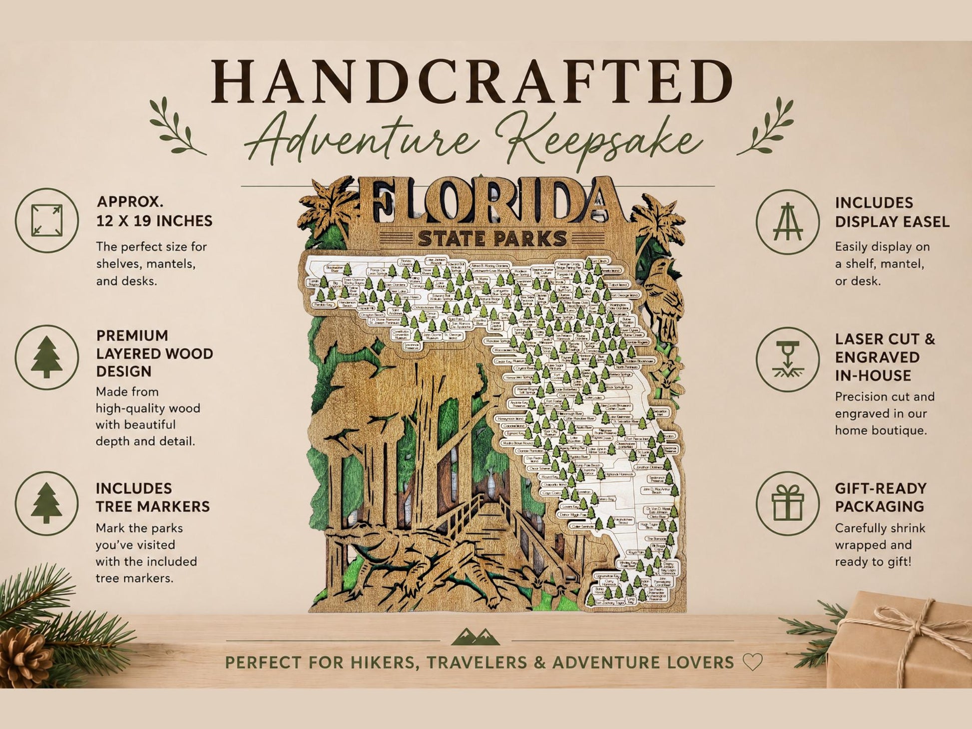 Florida State Parks Map | FL Travel Tracker | Hiking & Camping Gift | Florida Gift for Her | Florida Wall Art