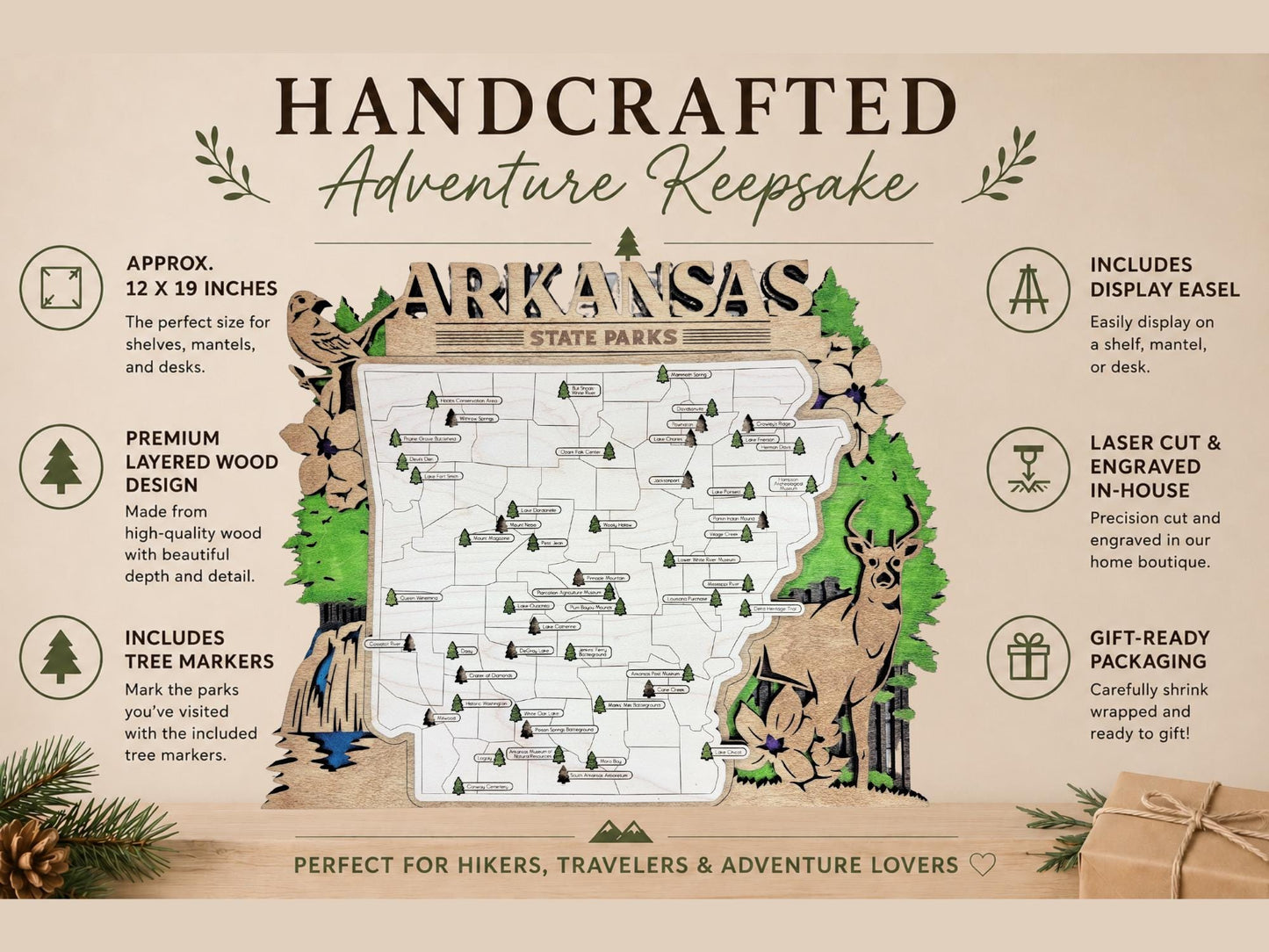 Personalized Arkansas State Parks Map | AR Travel Tracker | Hiking & Camping Gift | Arkansas Gift for Her | Arkansas Wall Art