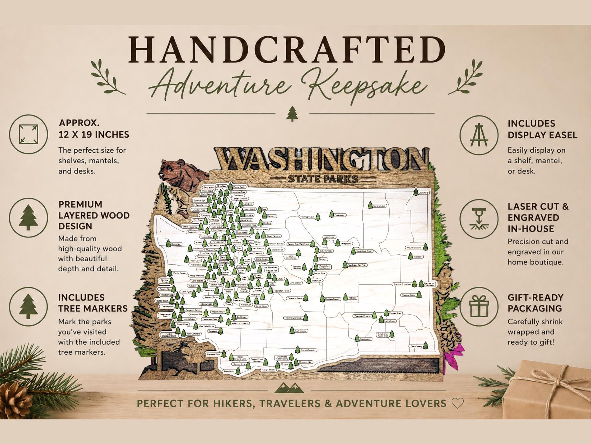 Personalized Washington State Parks Map | WA Travel Tracker | Hiking & Camping Gift | Washington Gift for Her | Washington Wall Art