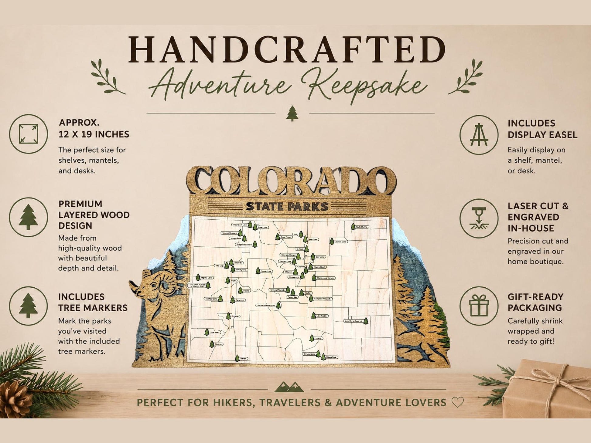Personalized Colorado State Parks Map | Colorado Adventure Tracker | Layered Wood Travel Keepsake | Hiking & Camping Gift