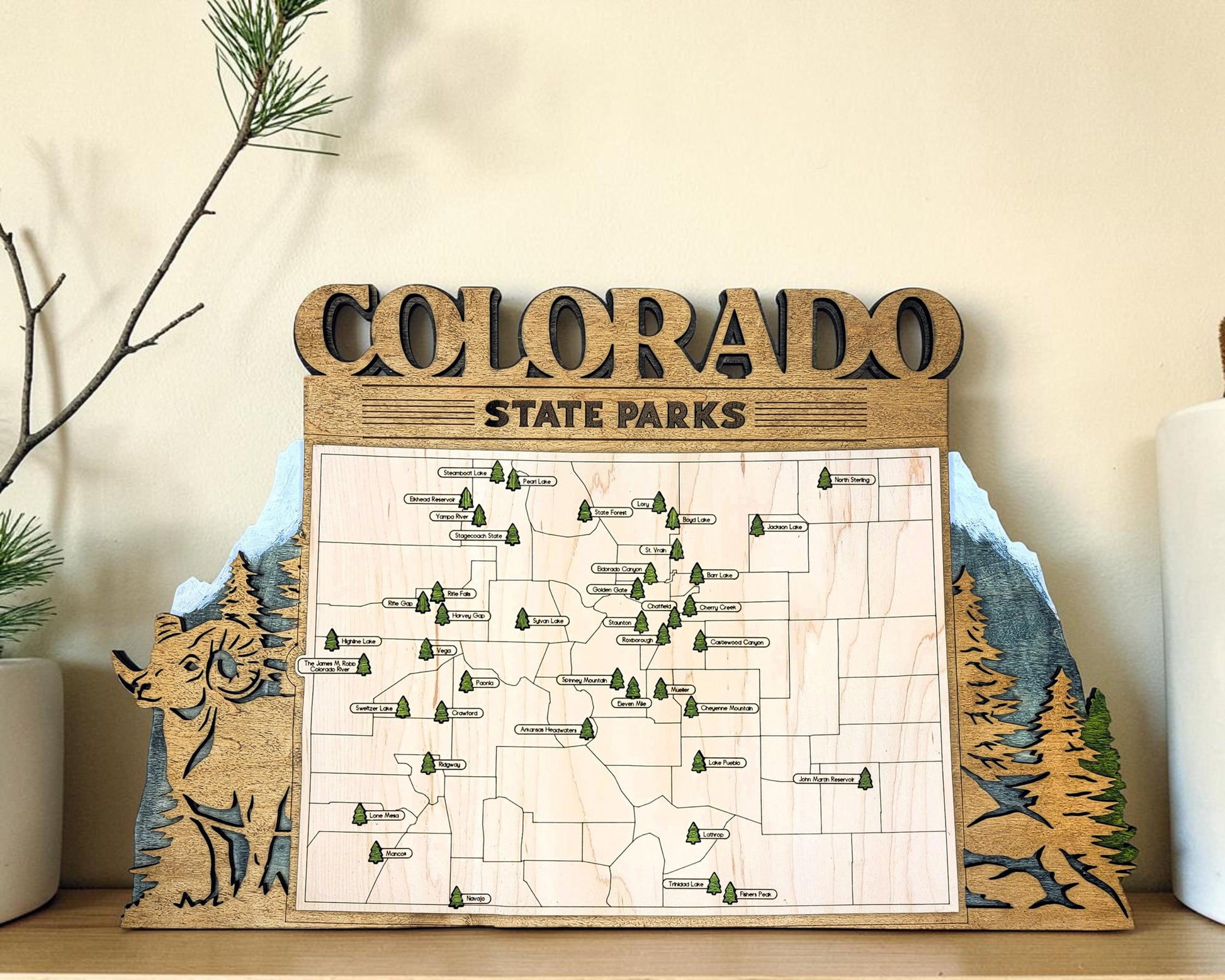 Personalized Colorado State Parks Map | Colorado Adventure Tracker | Layered Wood Travel Keepsake | Hiking & Camping Gift